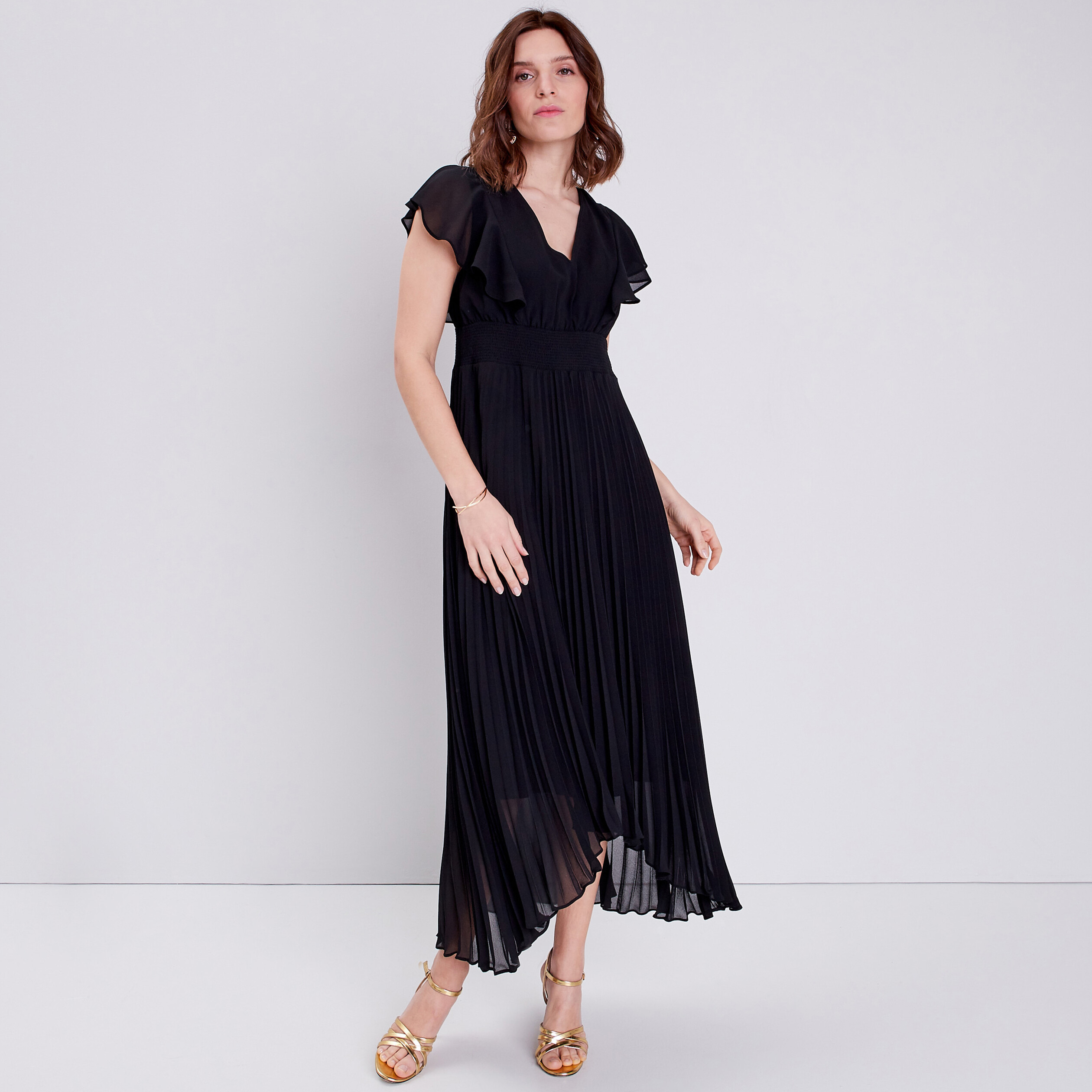 robe longue evasee a volants noir femme Robe longue évasée à volants noir femme