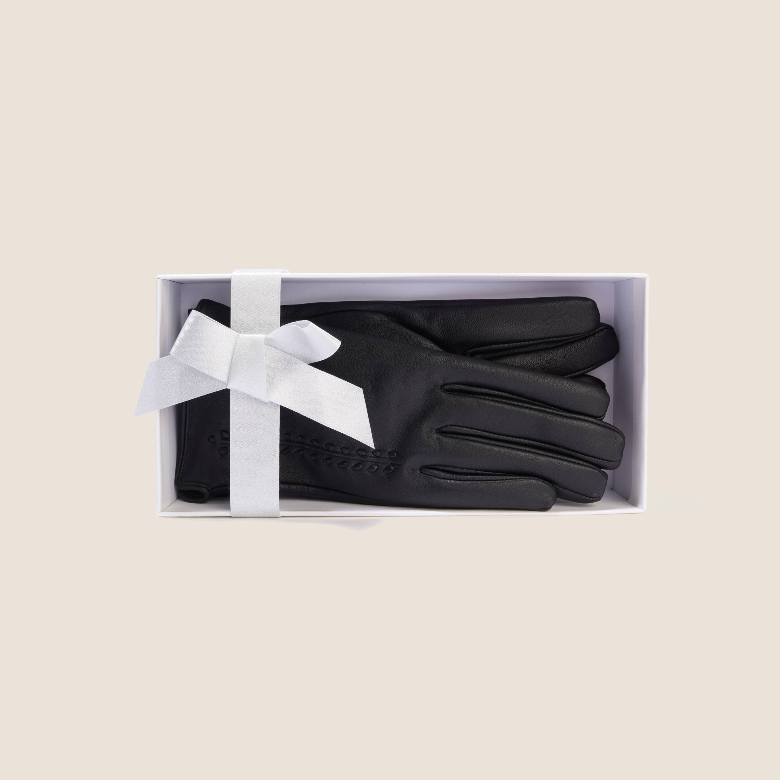 Coffret gants doubl&eacute;s en cuir noir femme