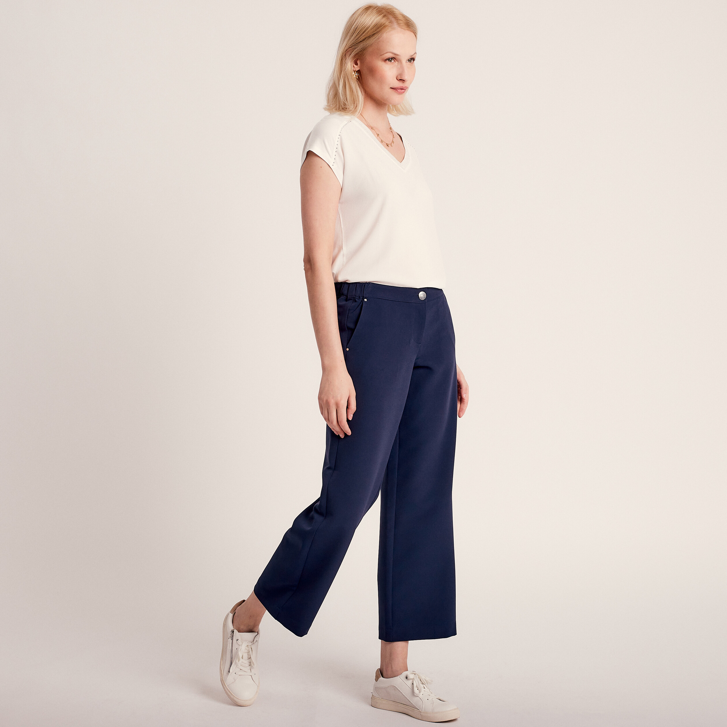 Pantalon large 7/8ème bleu marine femme