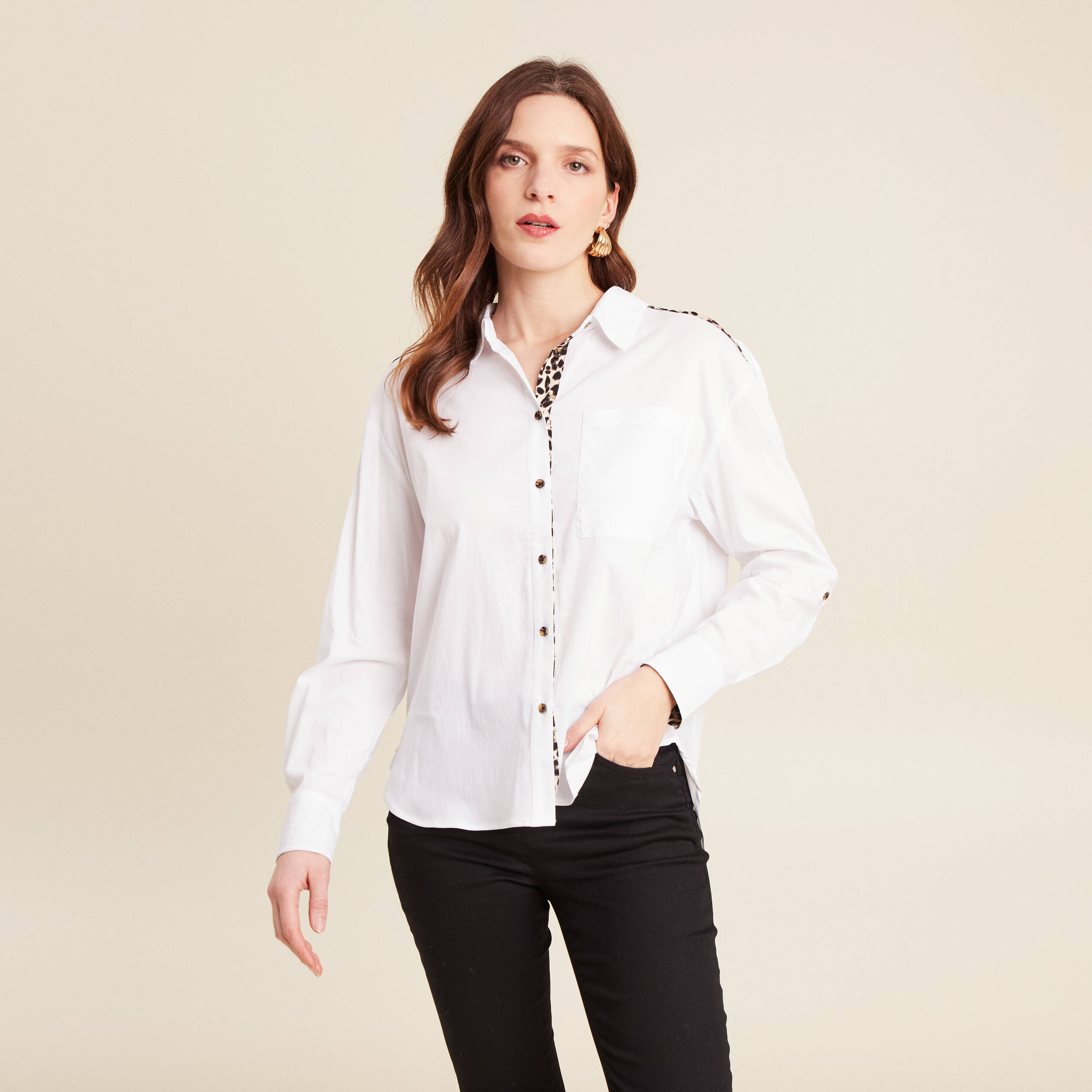 Chemise manches longues ecru femme