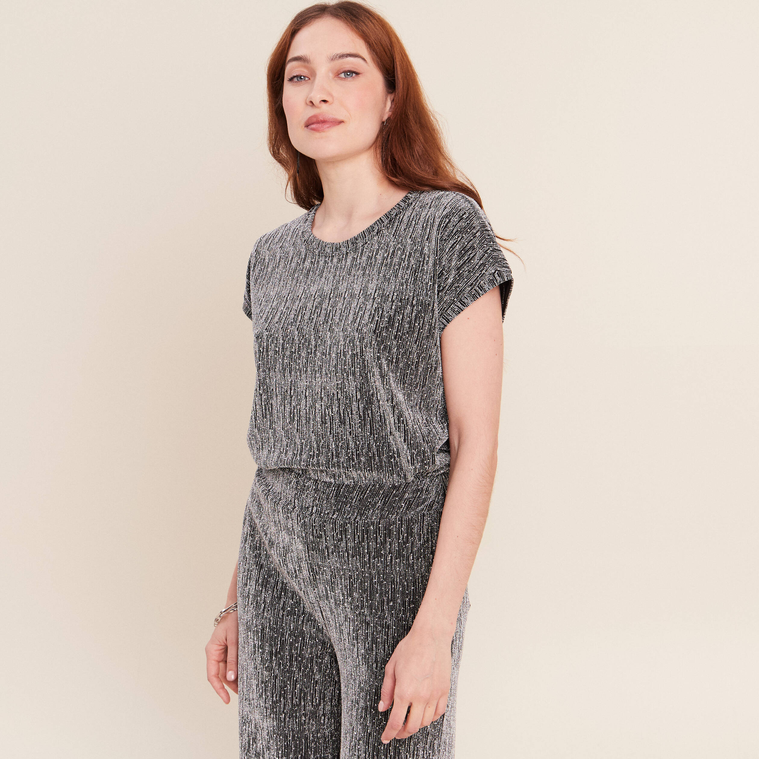 T-shirt manches courtes gris argent femme