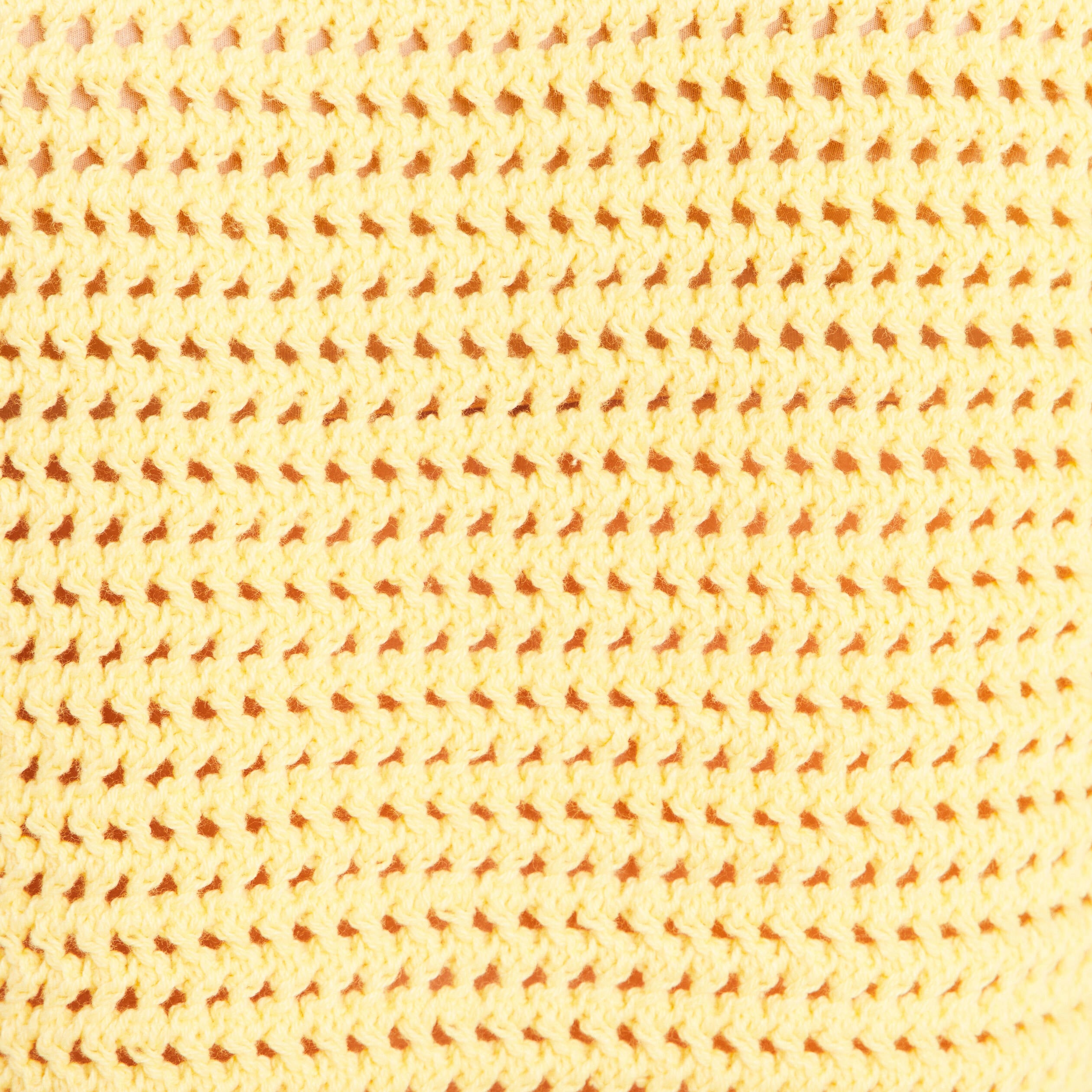 Pull ajour&eacute; sans manches col rond jaune pastel femme