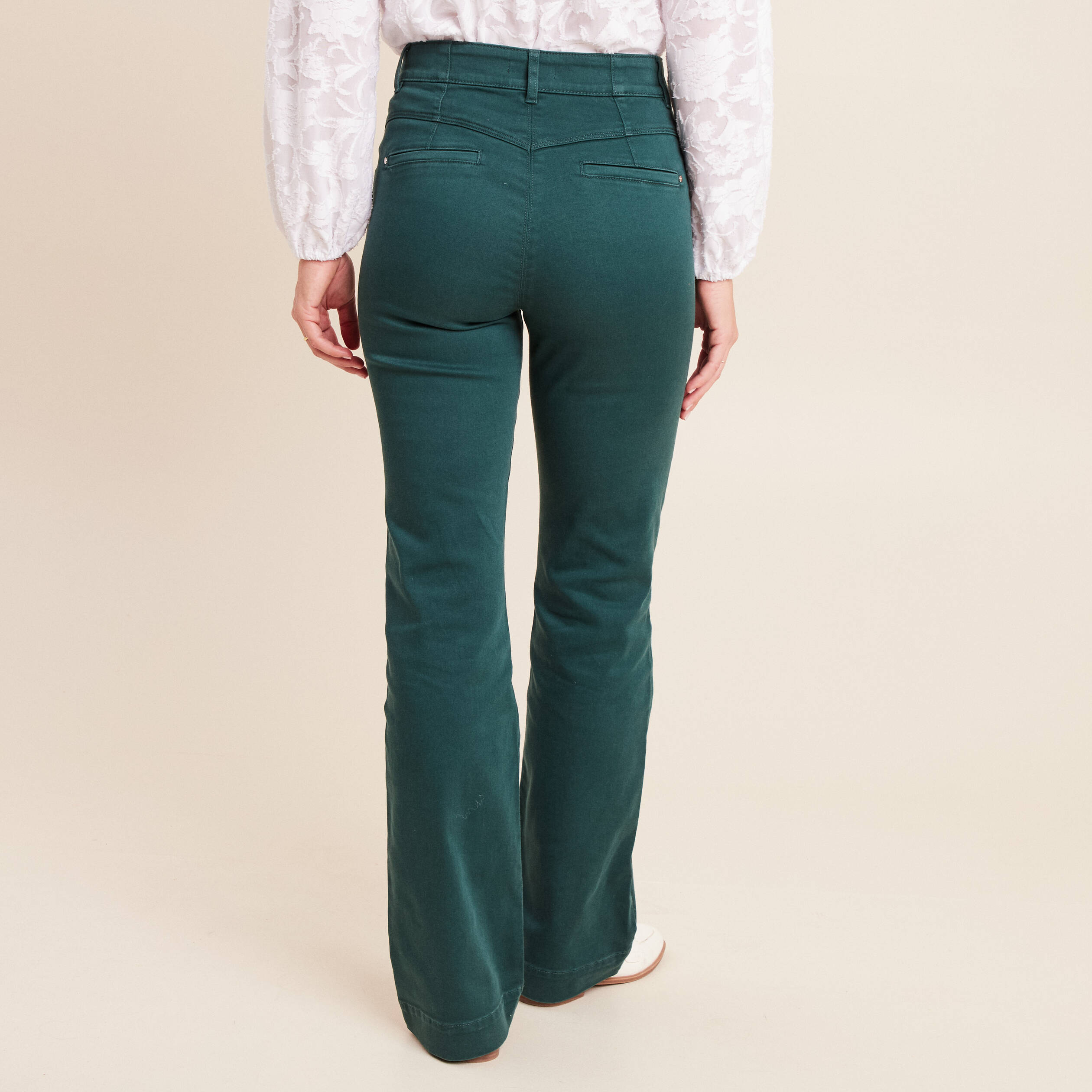 Pantalon coupe bootcut taille haute vert fonc&eacute; femme