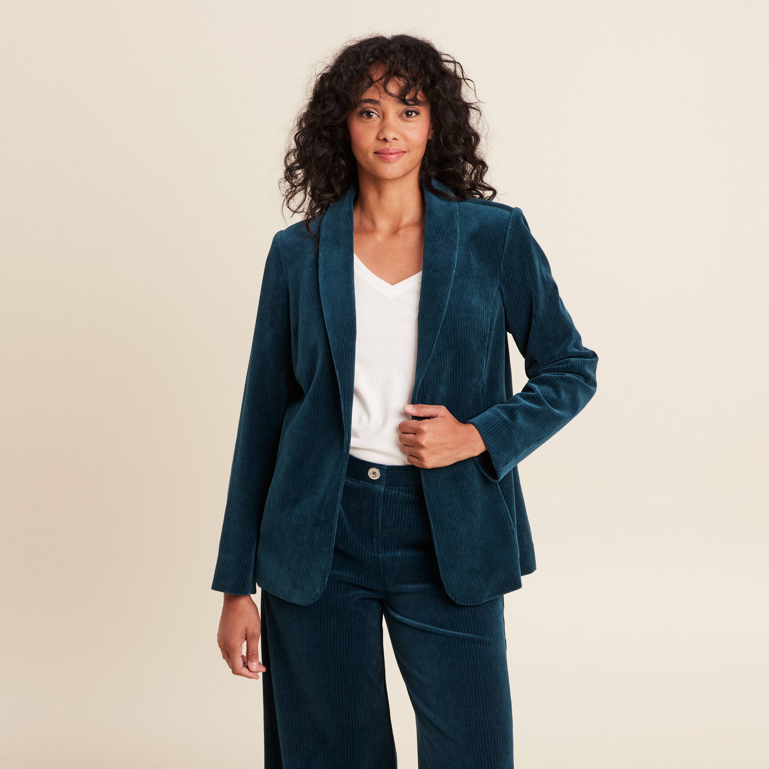 Veste tailleur velours bleu canard femme Vibs