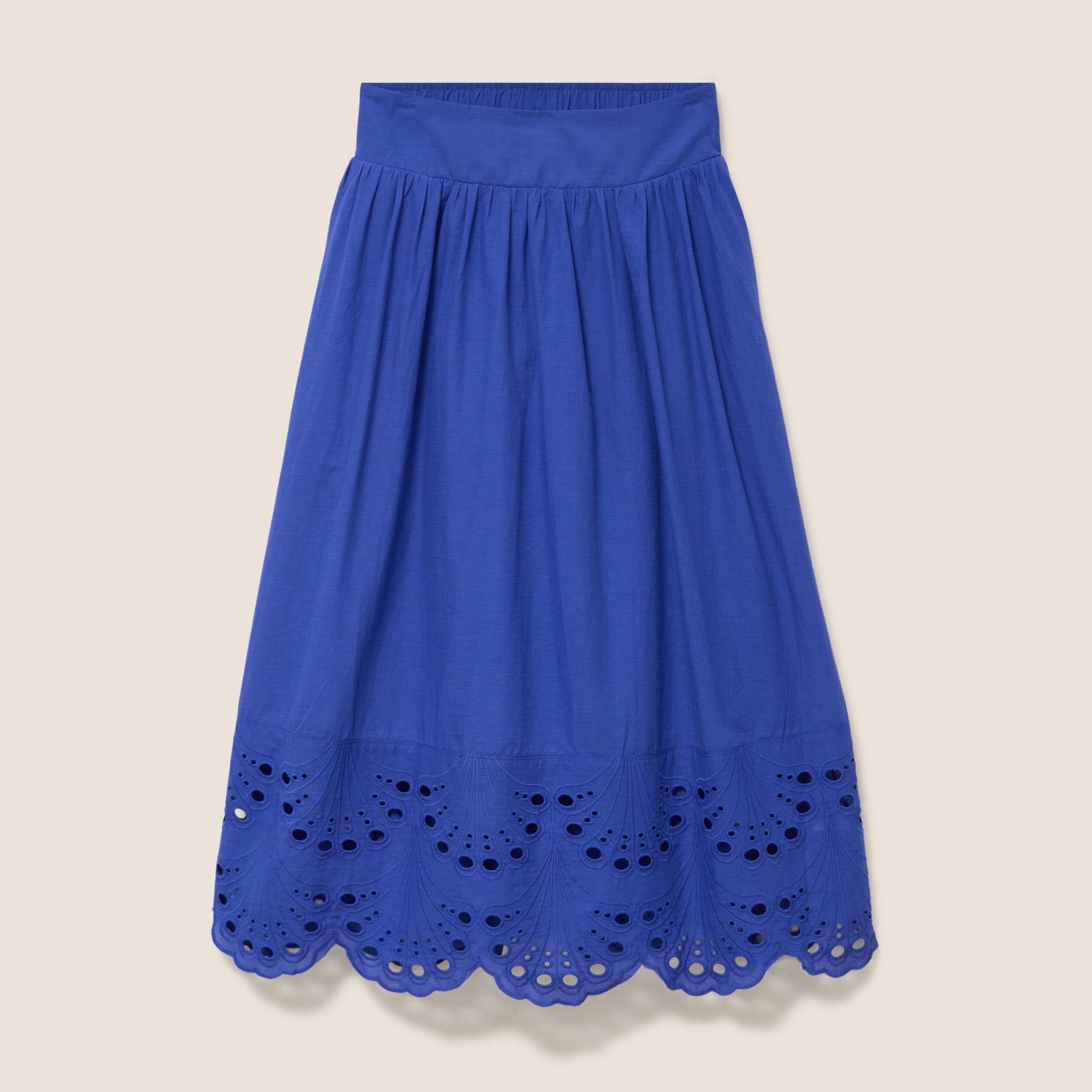 Jupe taille haute doubl&eacute;e avec broderie bleu fonc&eacute; femme