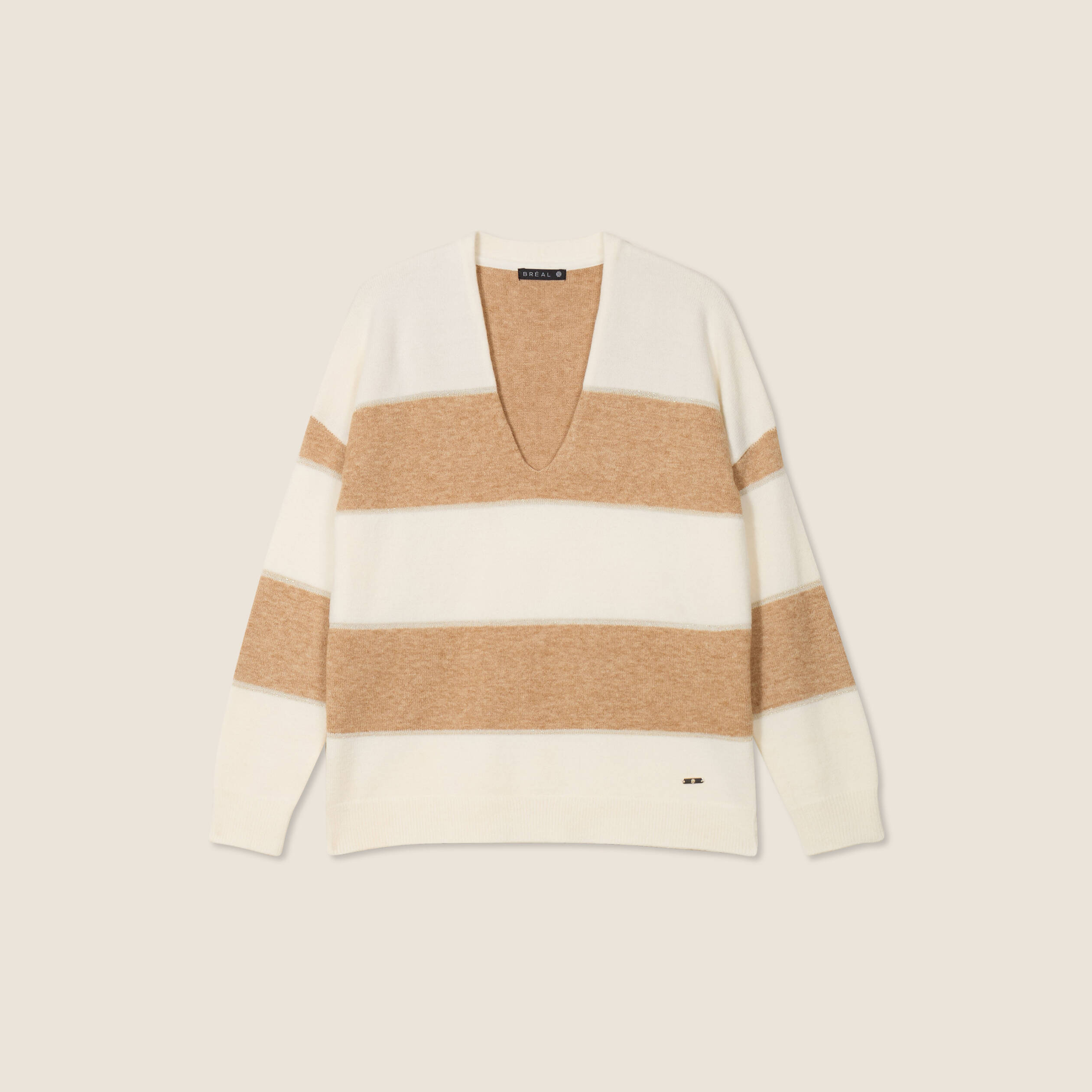 pull manches longues col en v sable femme Pull manches longues col en V sable femme