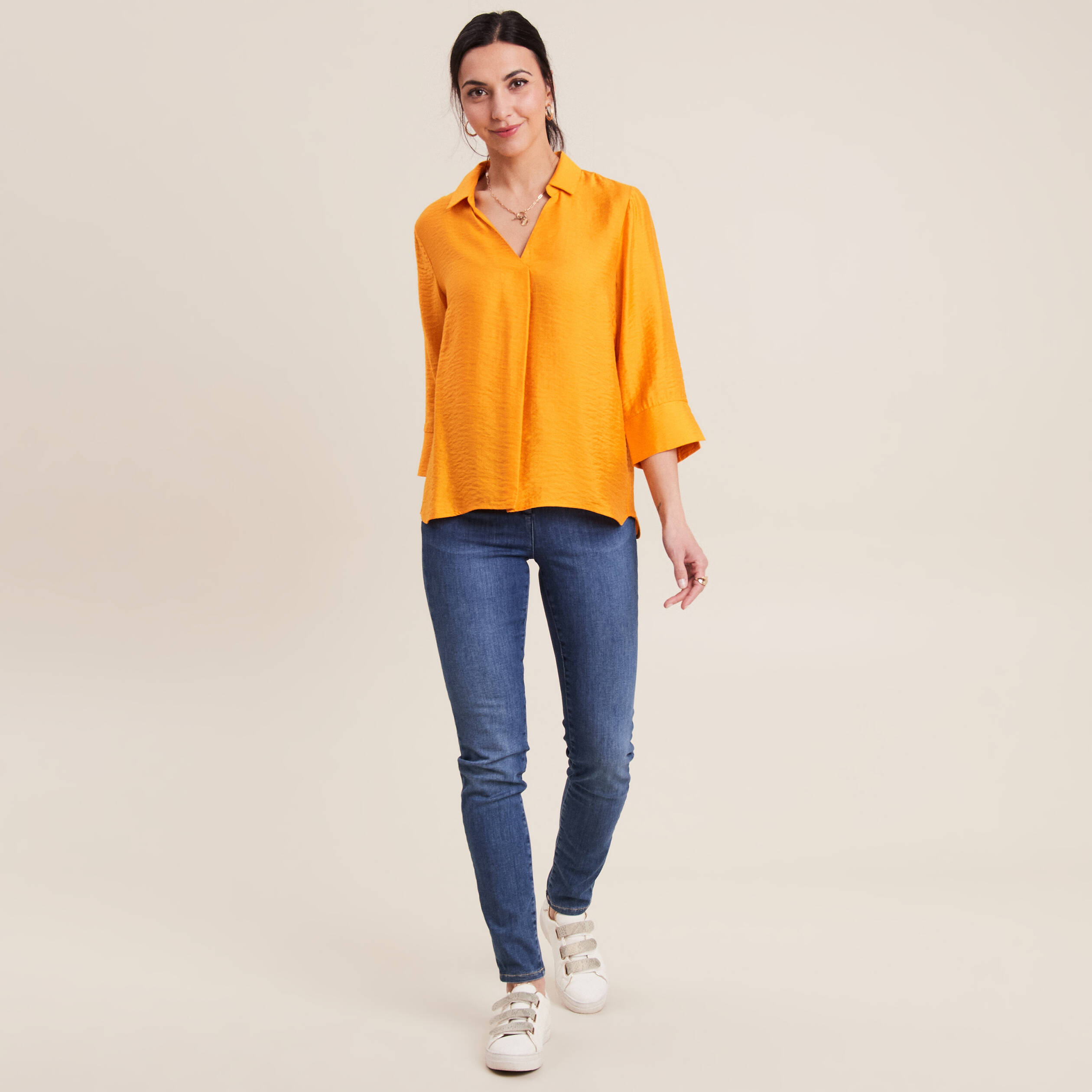 Blouse manches 3/4 jaune moutarde femme