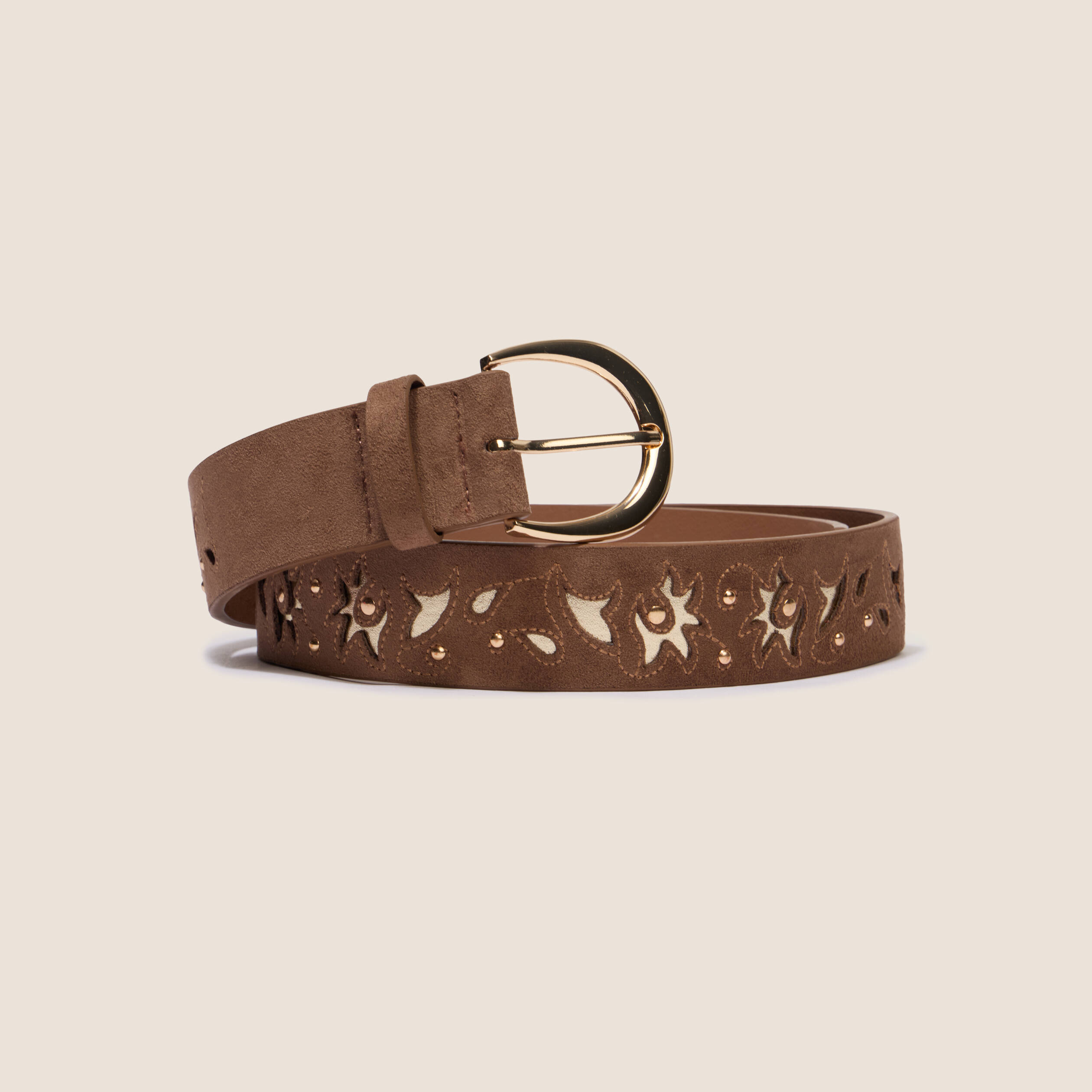 Ceinture large aspect daim iris&eacute; taupe femme