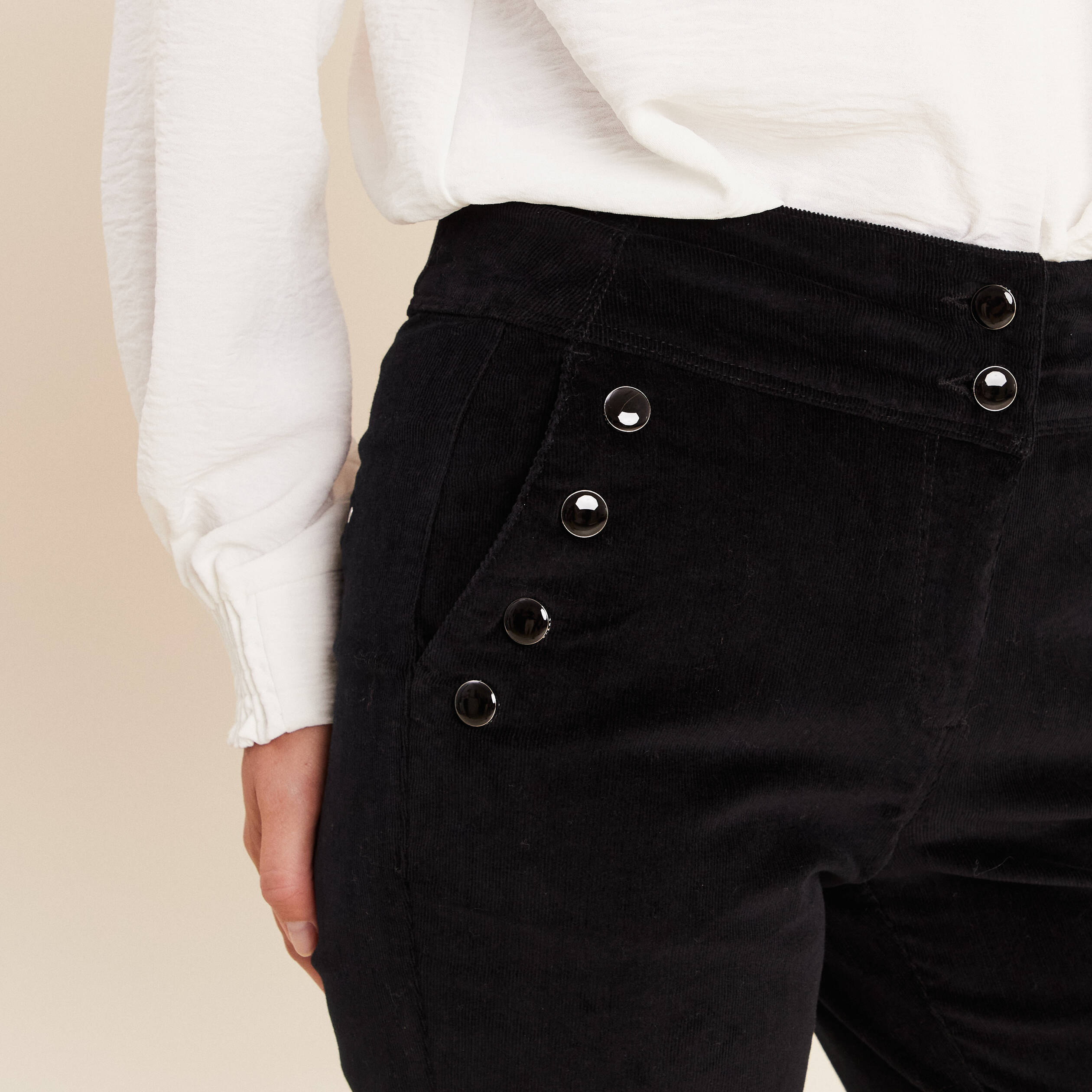 Pantalon bootcut taille haute velours noir femme Vibs