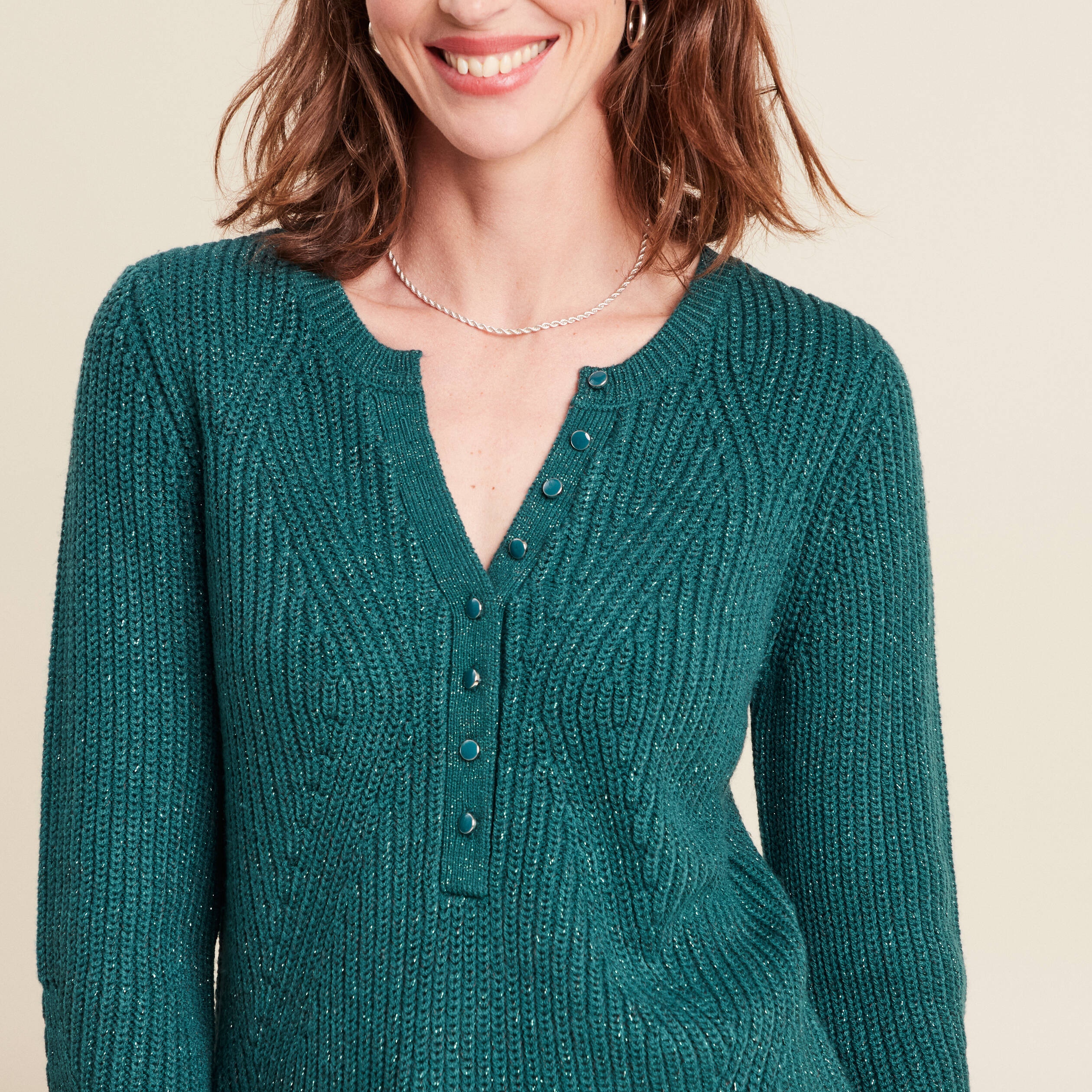 Pull manches longues vert fonc&eacute; femme