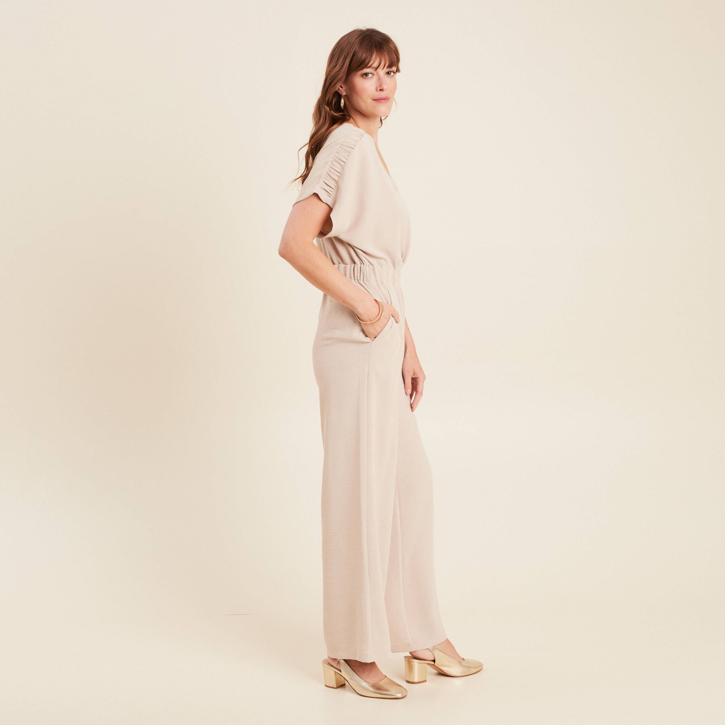 Combinaison col croisé gris clair femme