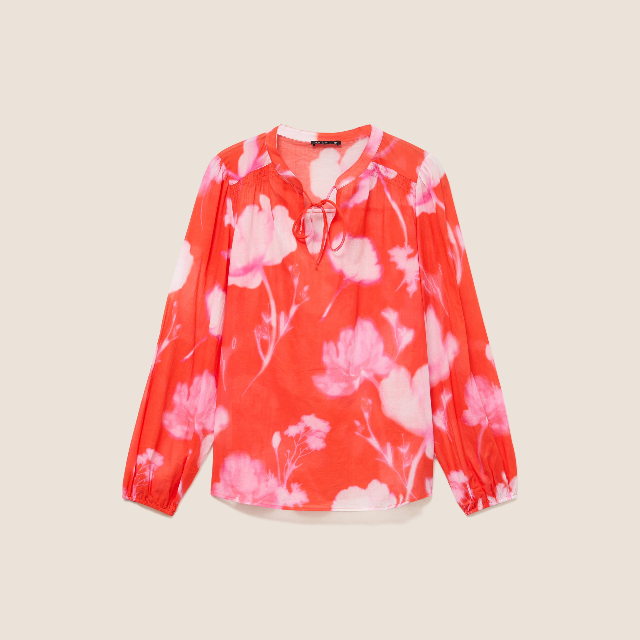 Blouse ample en voile manches longues rouge femme