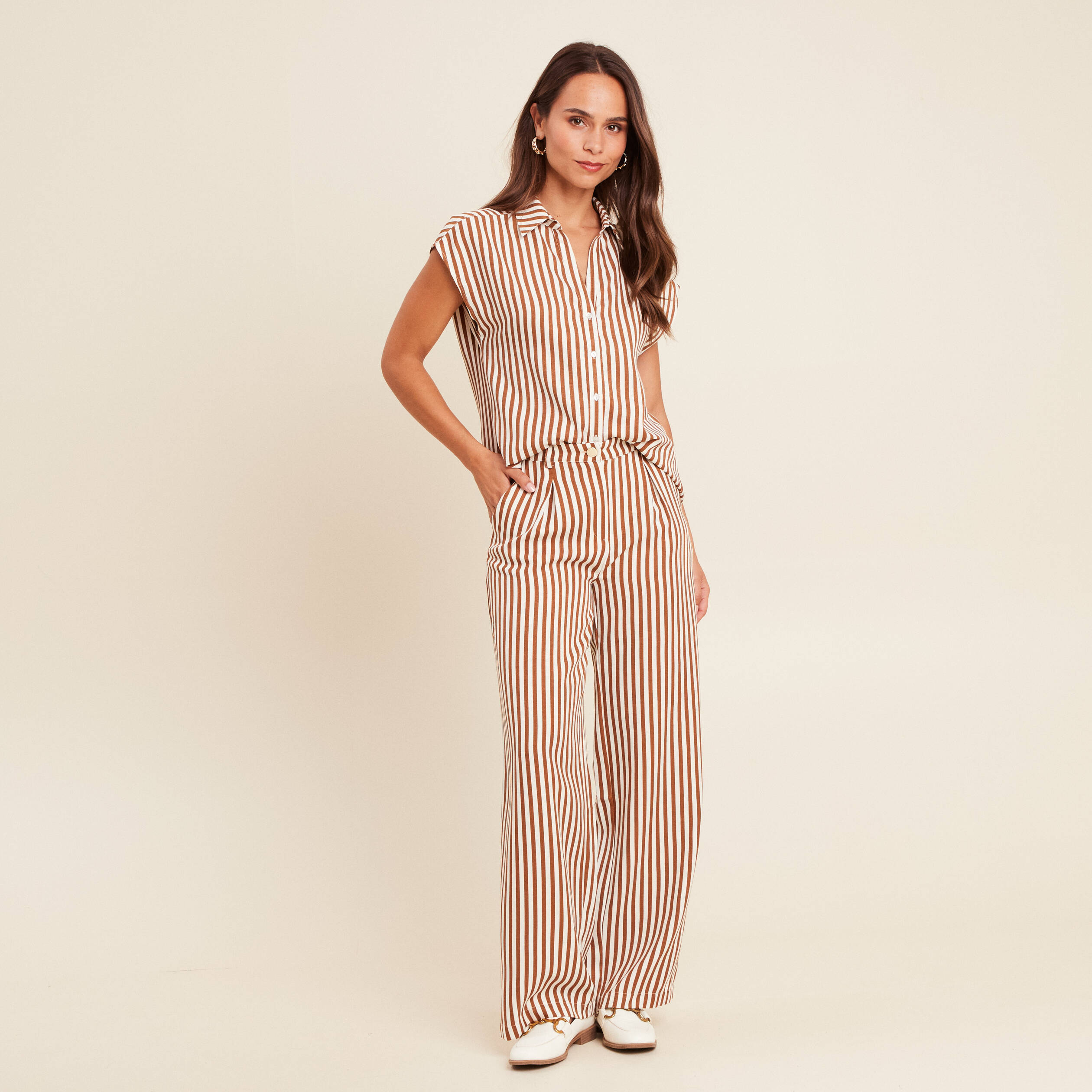 chemise manches courtes aspect lin blanc femme Chemise manches courtes aspect lin blanc femme