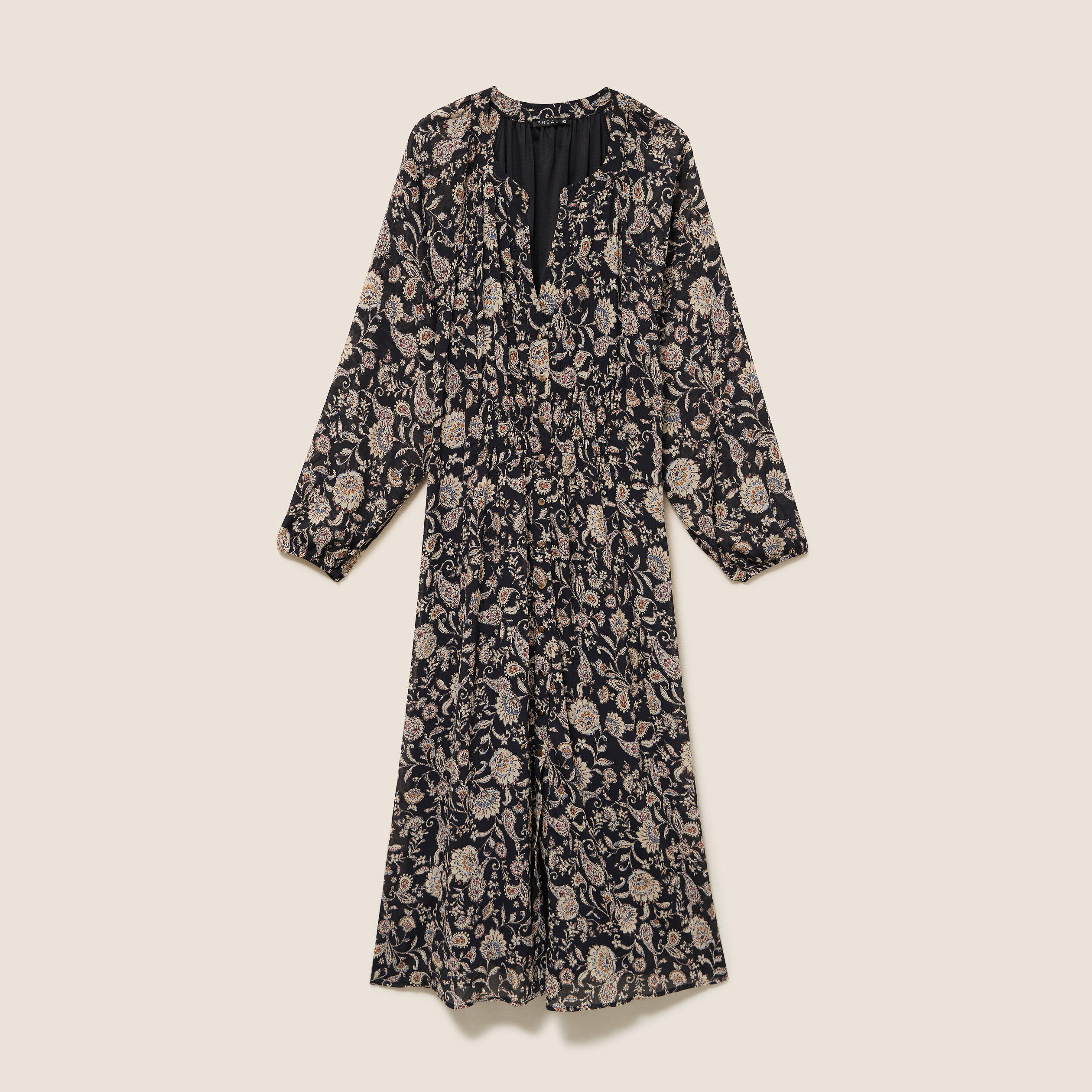 Robe &eacute;vas&eacute;e 3/4 voile col tunisien noir femme