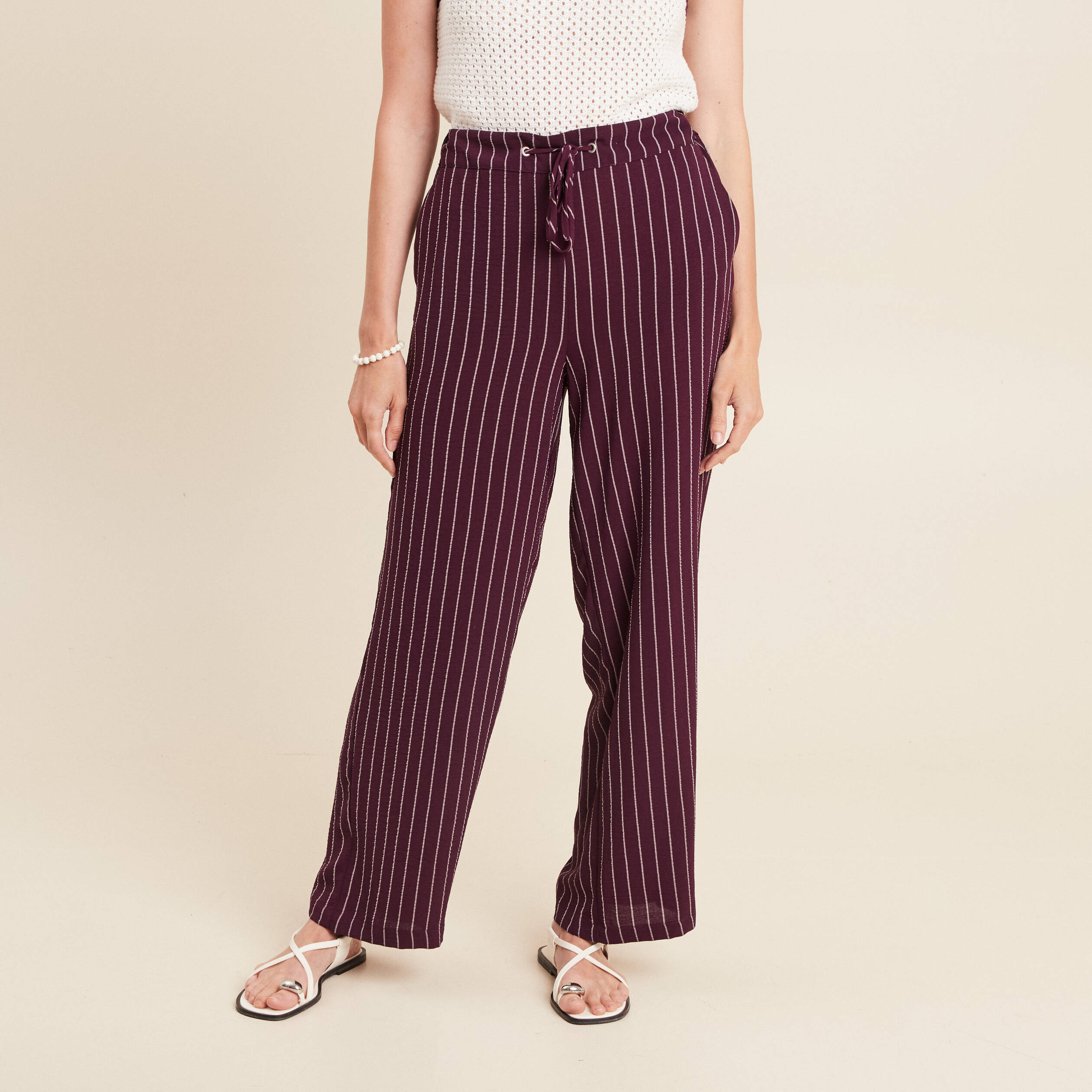 pantalon large 78eme taille haute bordeaux femme Pantalon large 7/8ème taille haute bordeaux femme