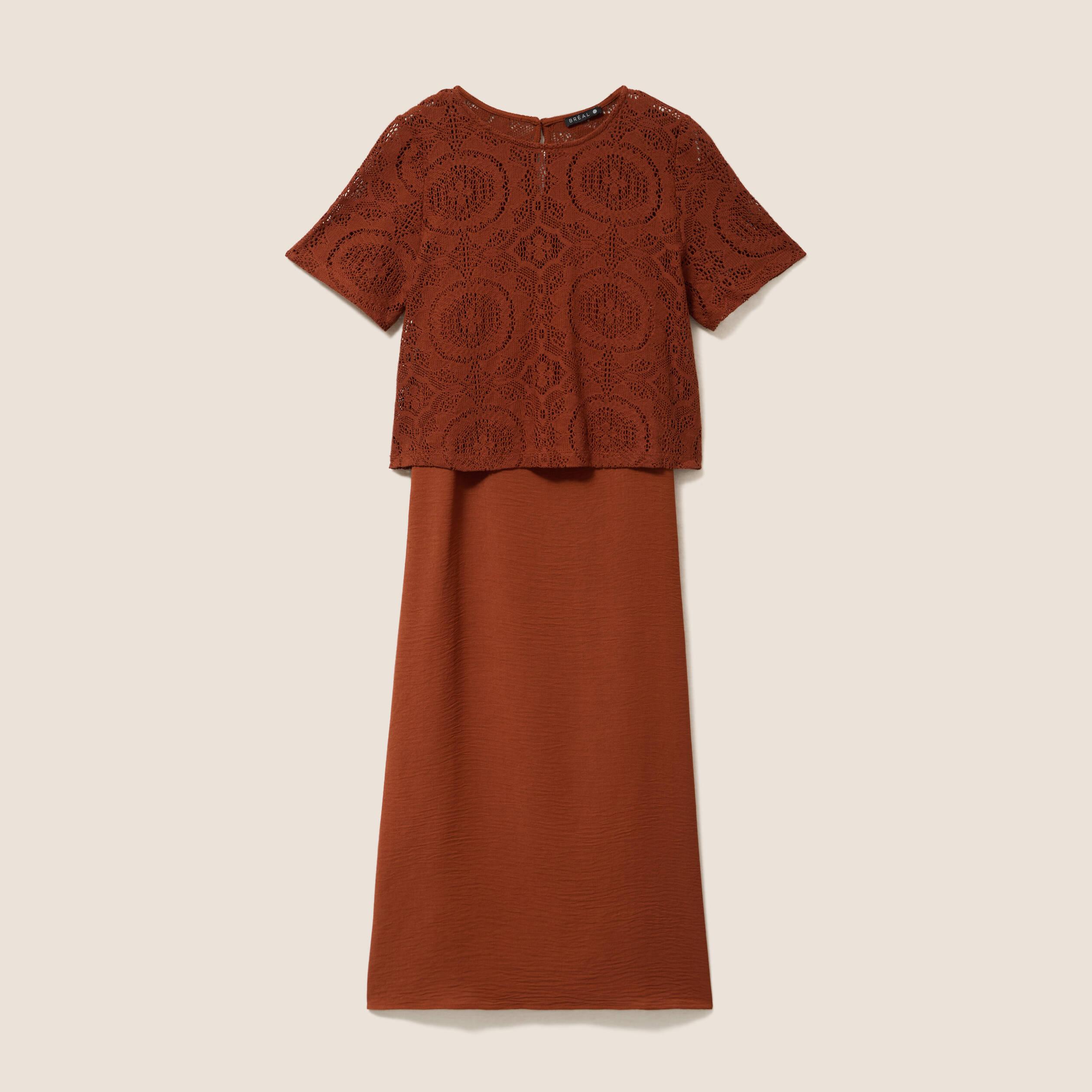 Robe 2 en 1 col rond marron fonc&eacute; femme