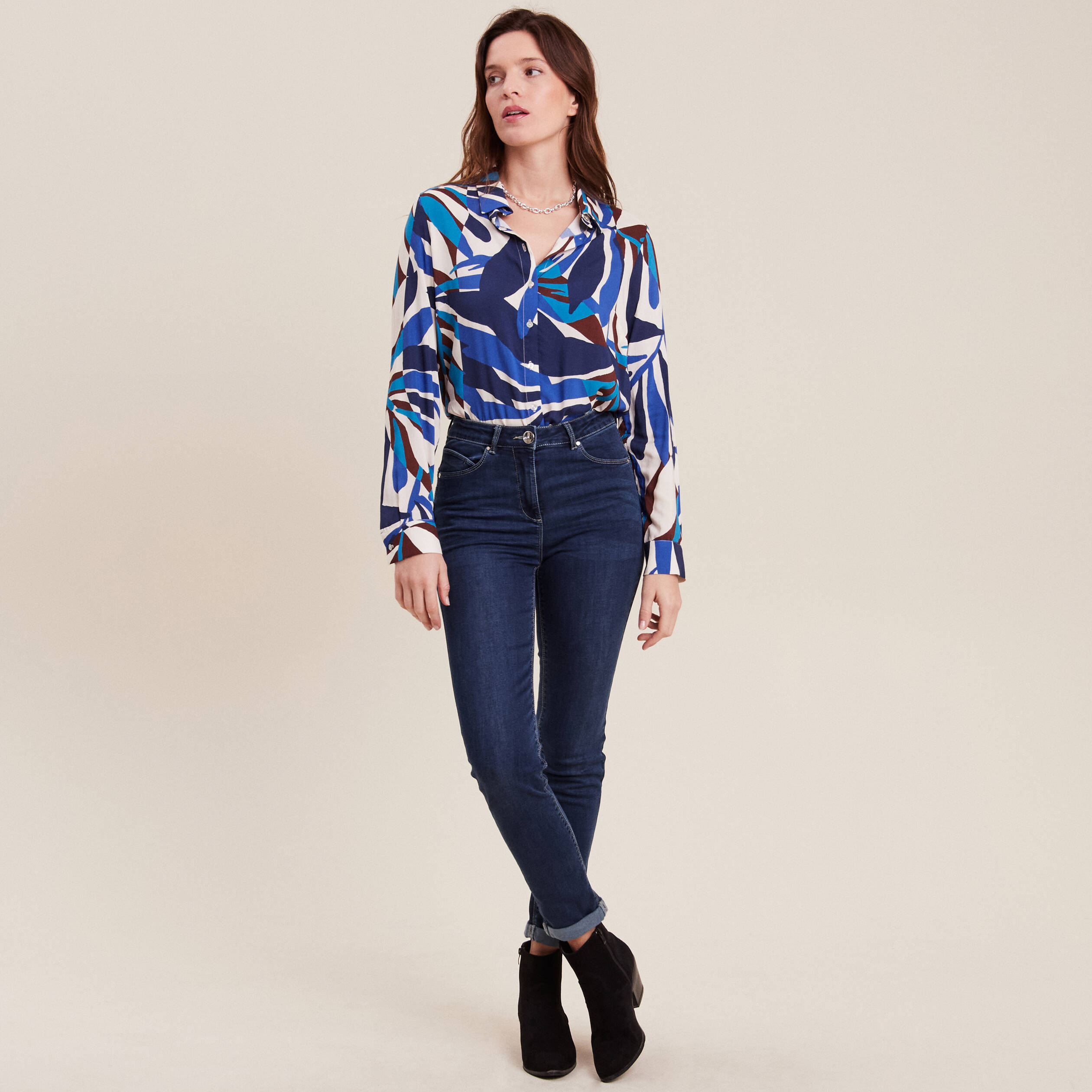 Chemise manches longues bleu femme