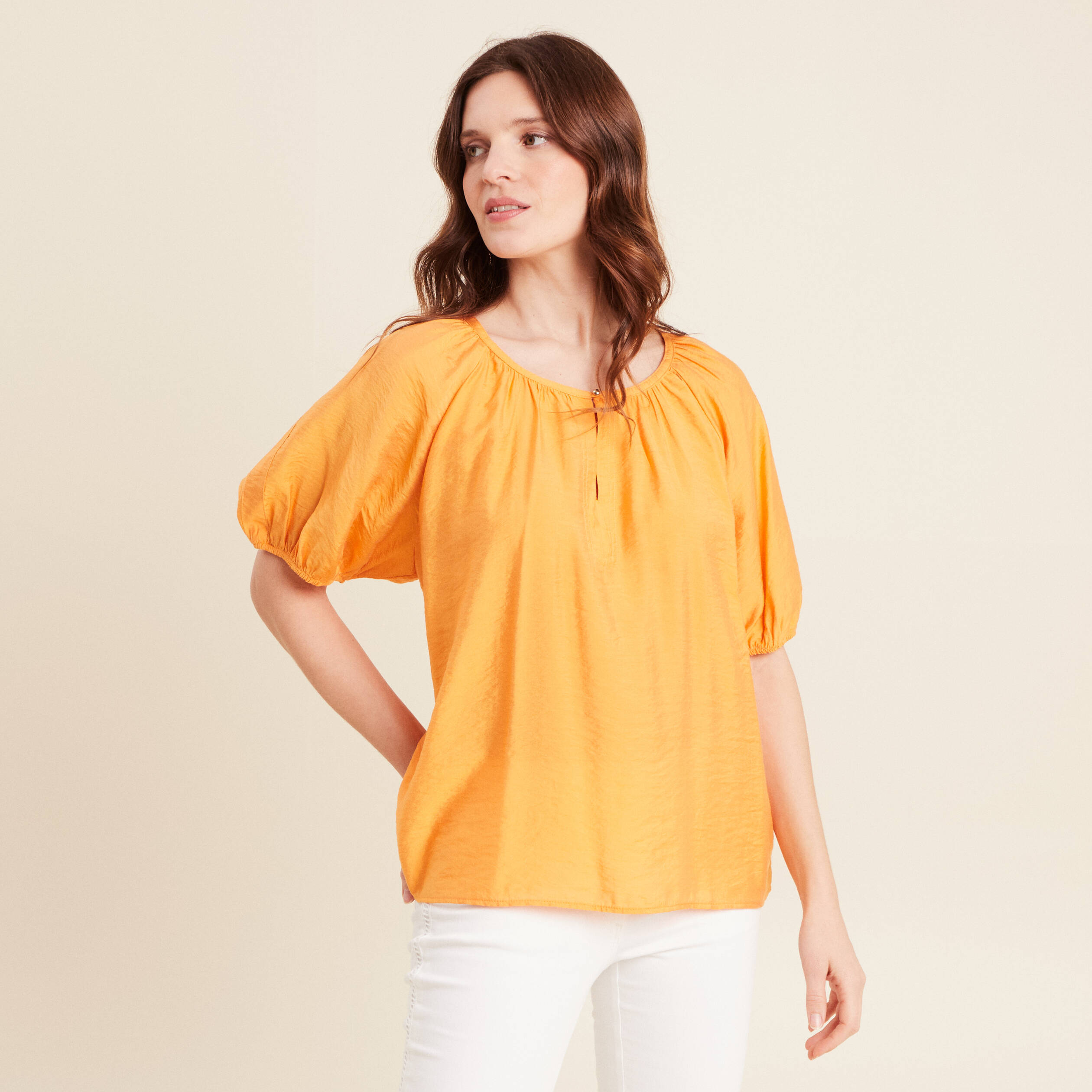 Blouse manches 3/4 orange clair femme