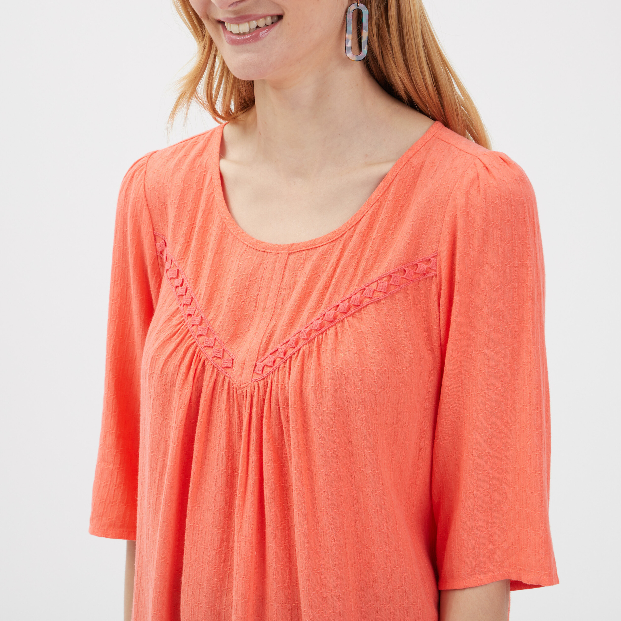 blouse manches 34 orange clair femme Blouse manches 3/4 orange clair femme