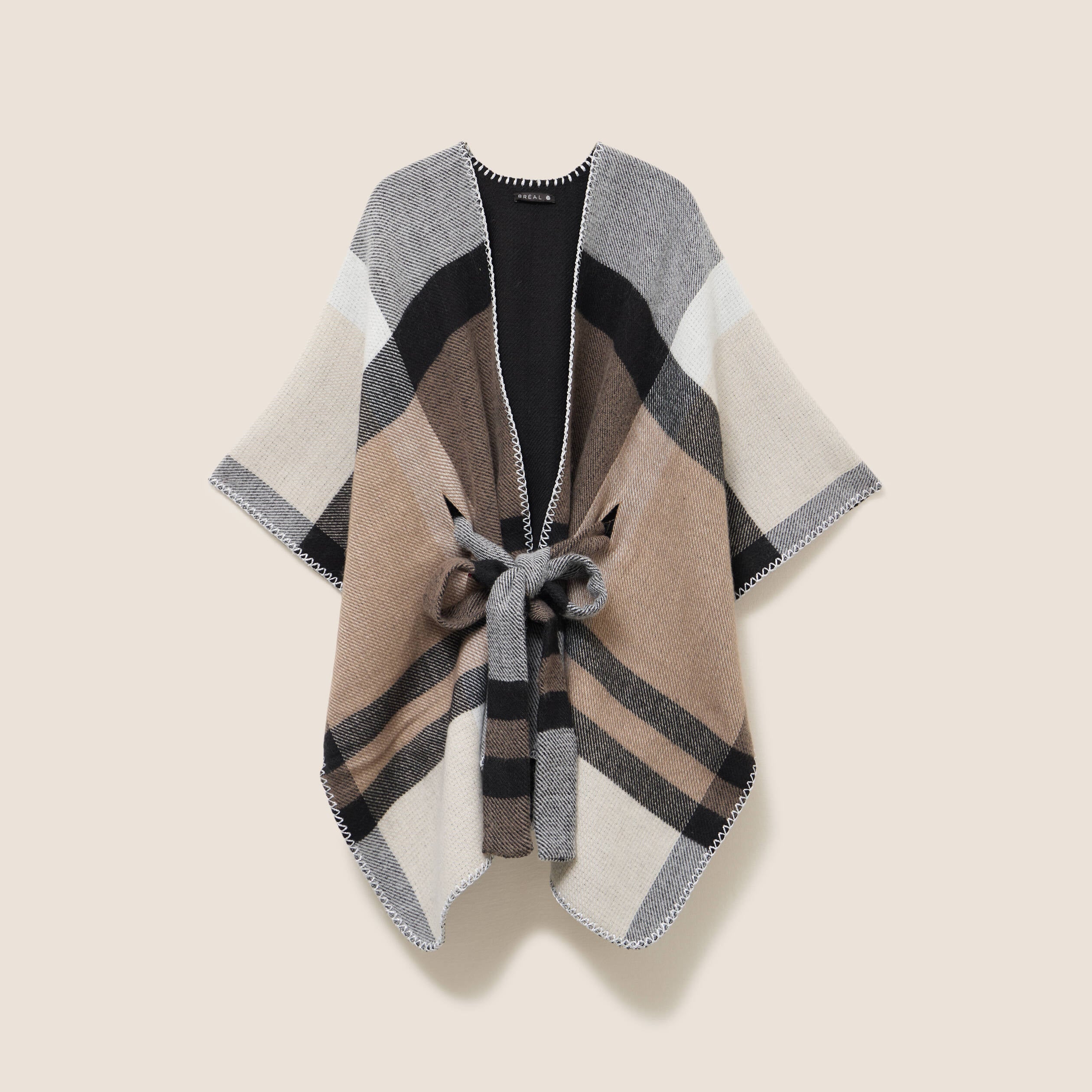 Poncho r&eacute;versible ceintur&eacute; noir femme