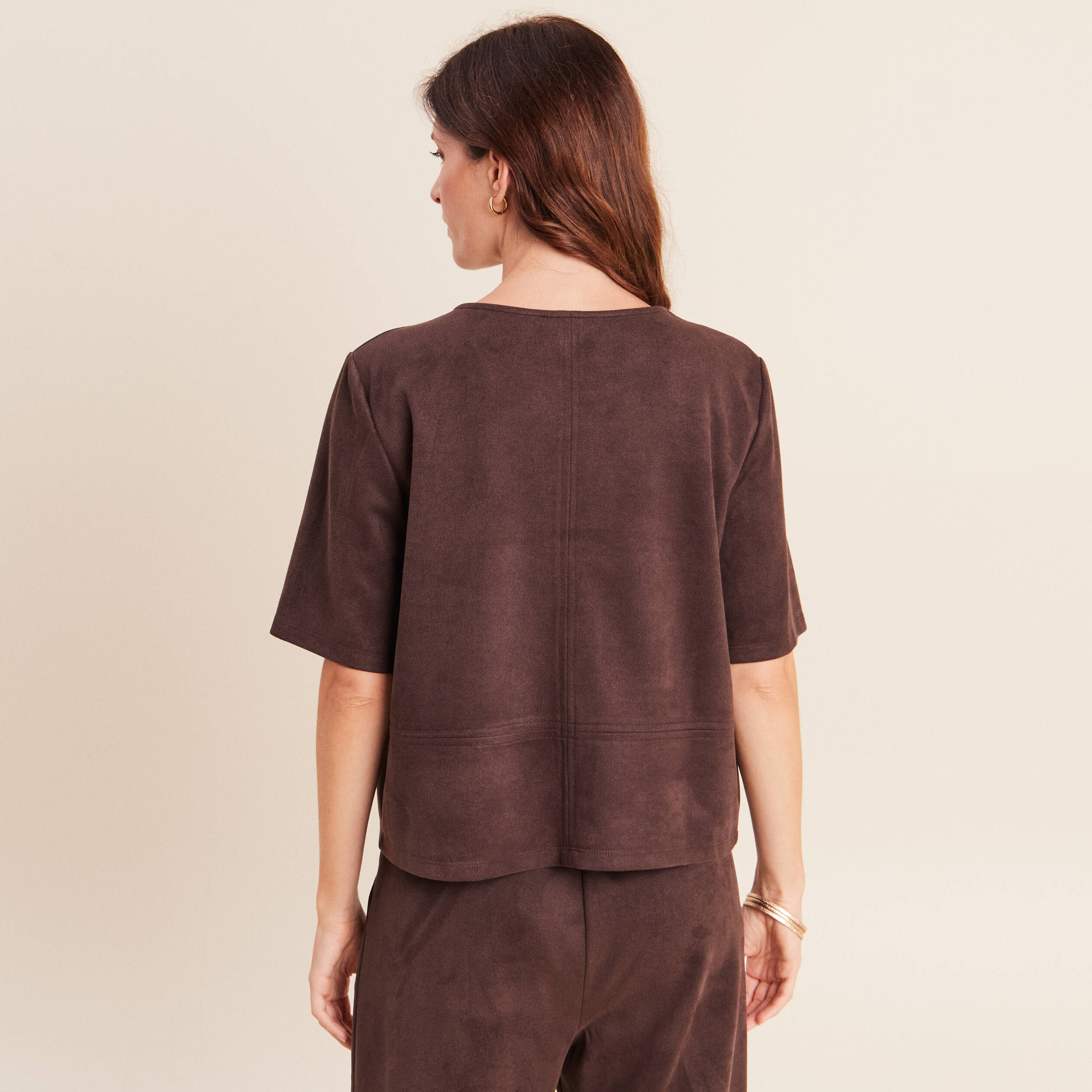 Top en suedine marron fonc&eacute; femme