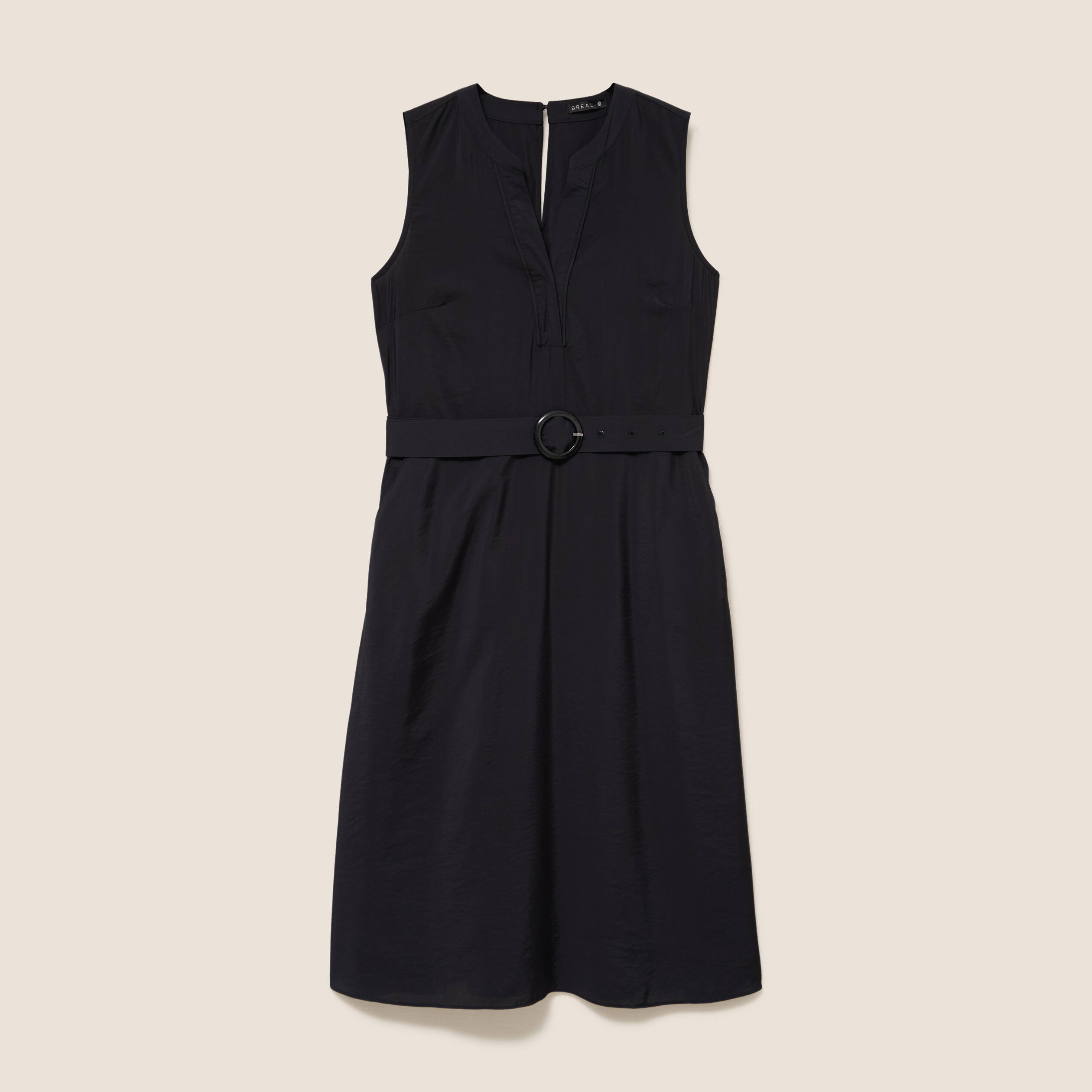 Robe &eacute;vas&eacute;e 3/4 sans manches ceinture noir femme