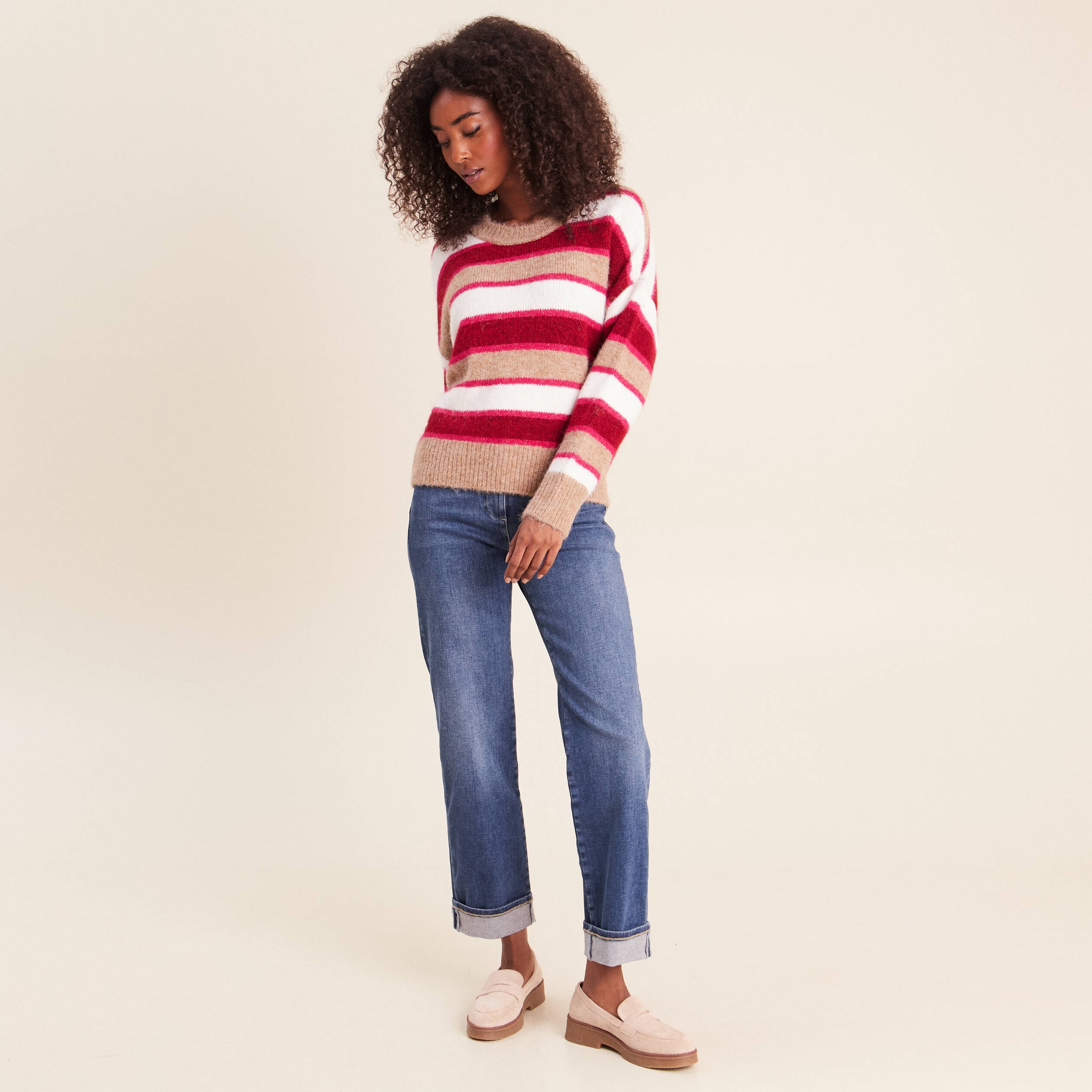 Pull col rond rose femme
