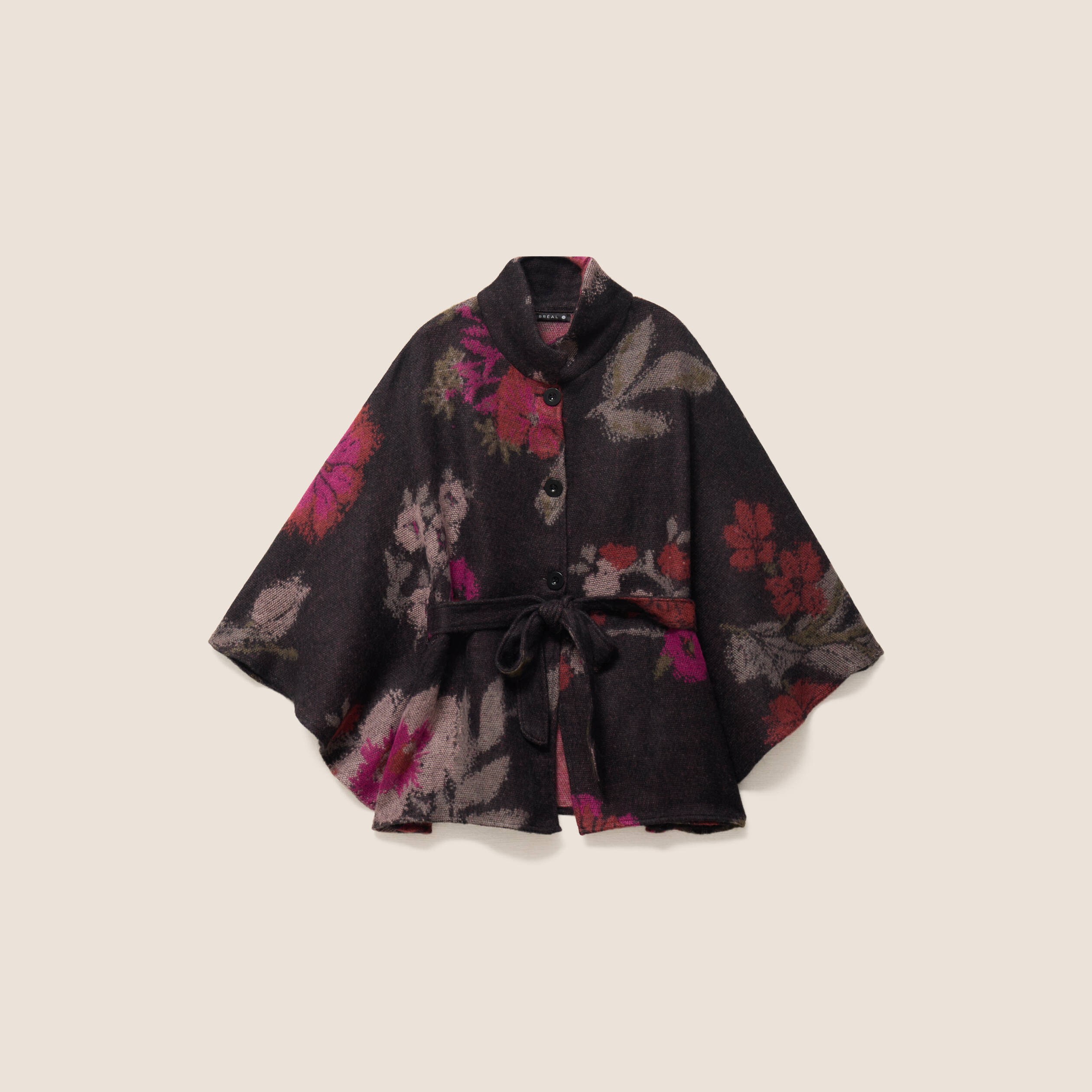 Poncho ceintur&eacute; jacquard multicolore femme