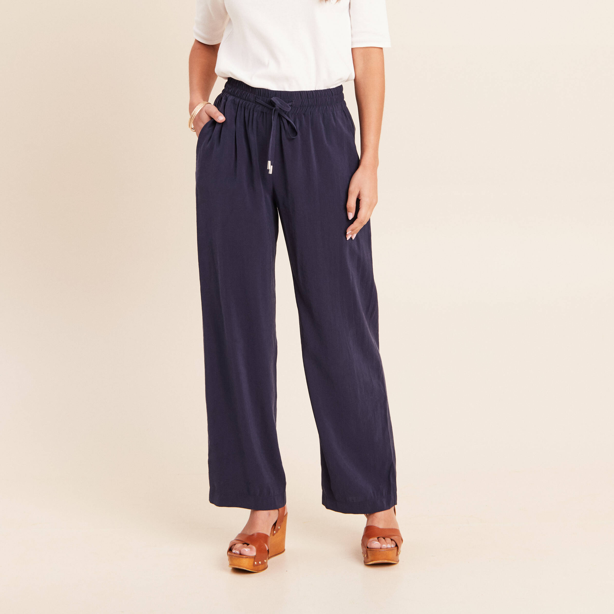 Pantalon large bleu marine femme