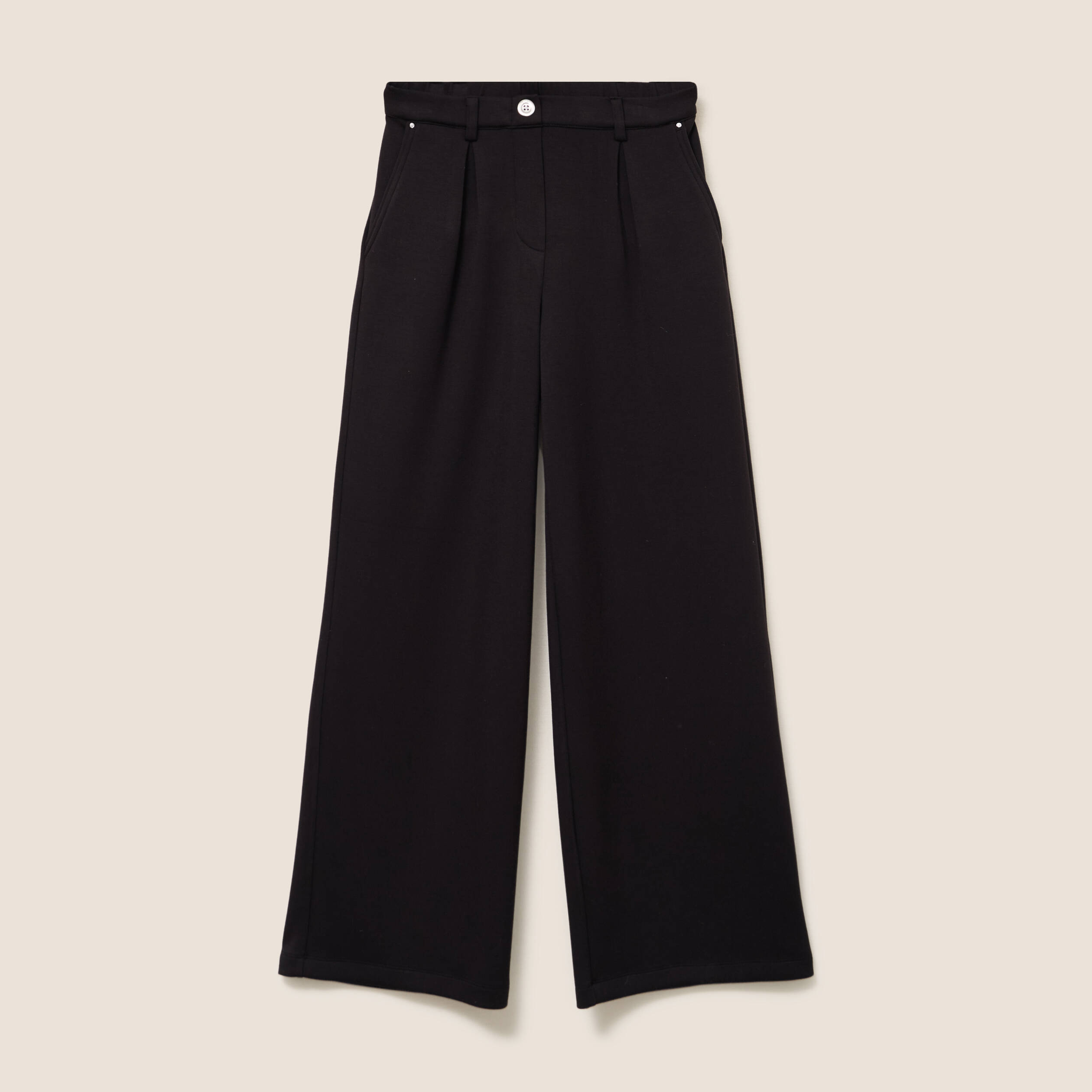 Pantalon coupe large taille haute maille noir femme