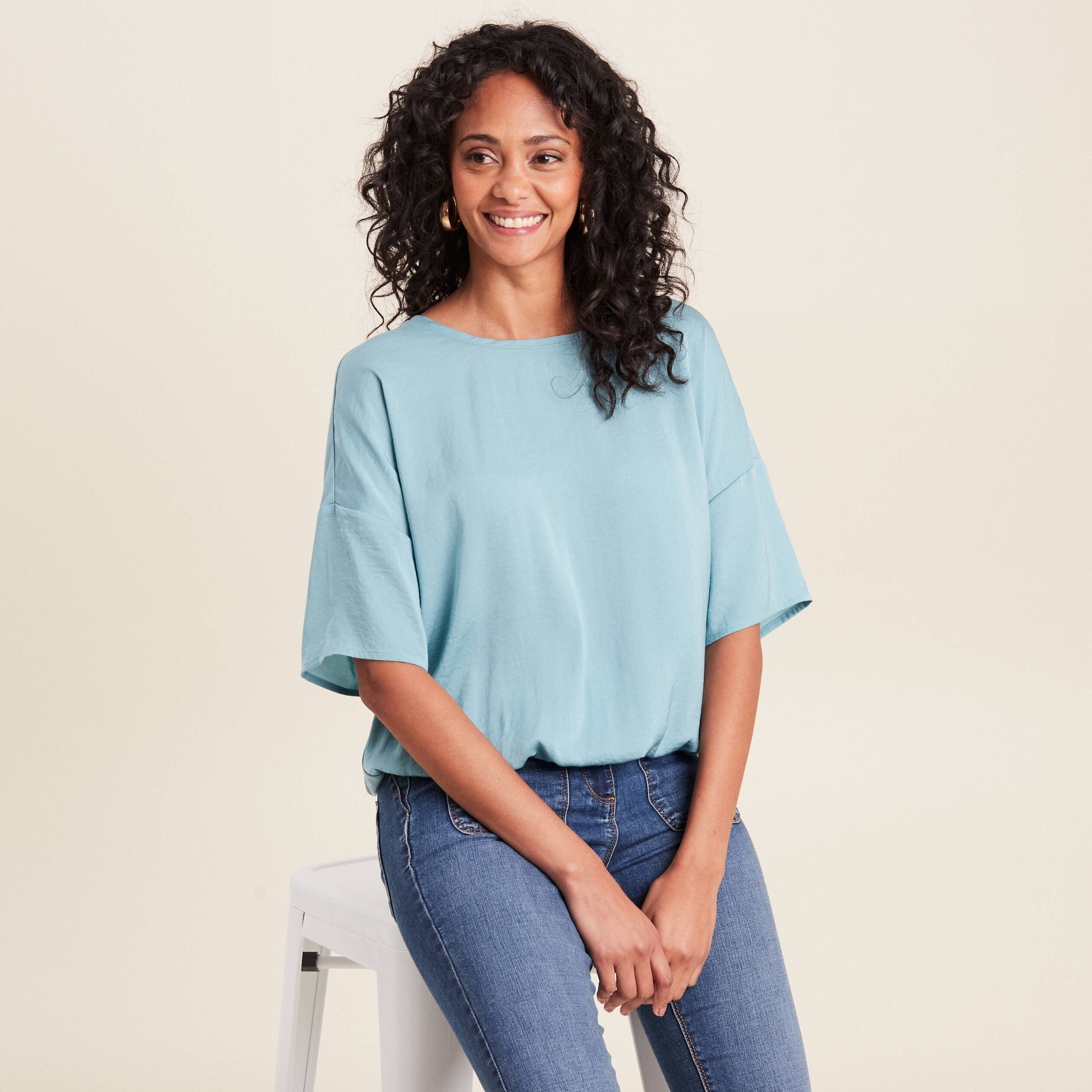 t shirt manches courtes bleu gris femme T-shirt manches courtes bleu gris femme