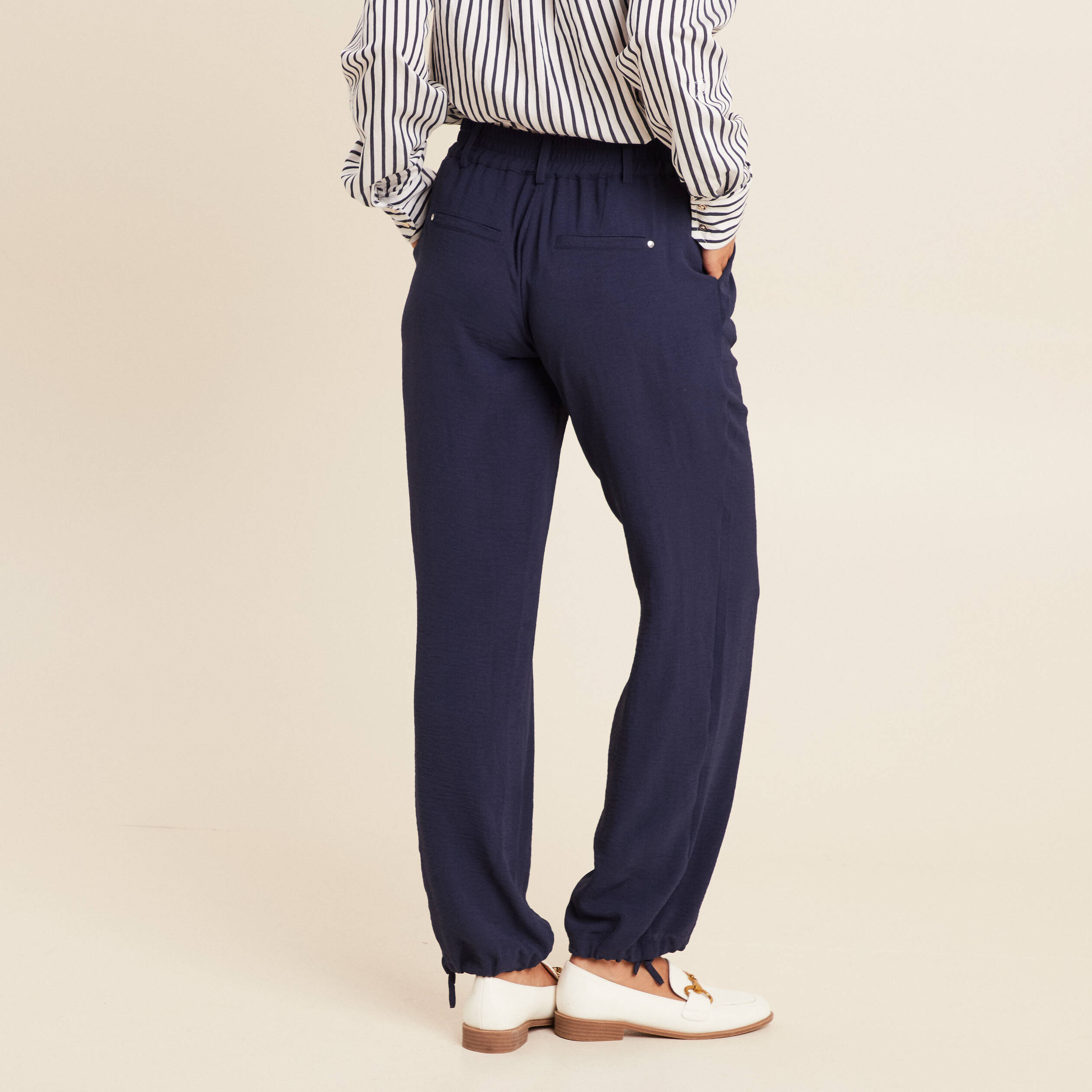 pantalon large taille standard bleu fonce femme Pantalon large taille standard bleu foncé femme