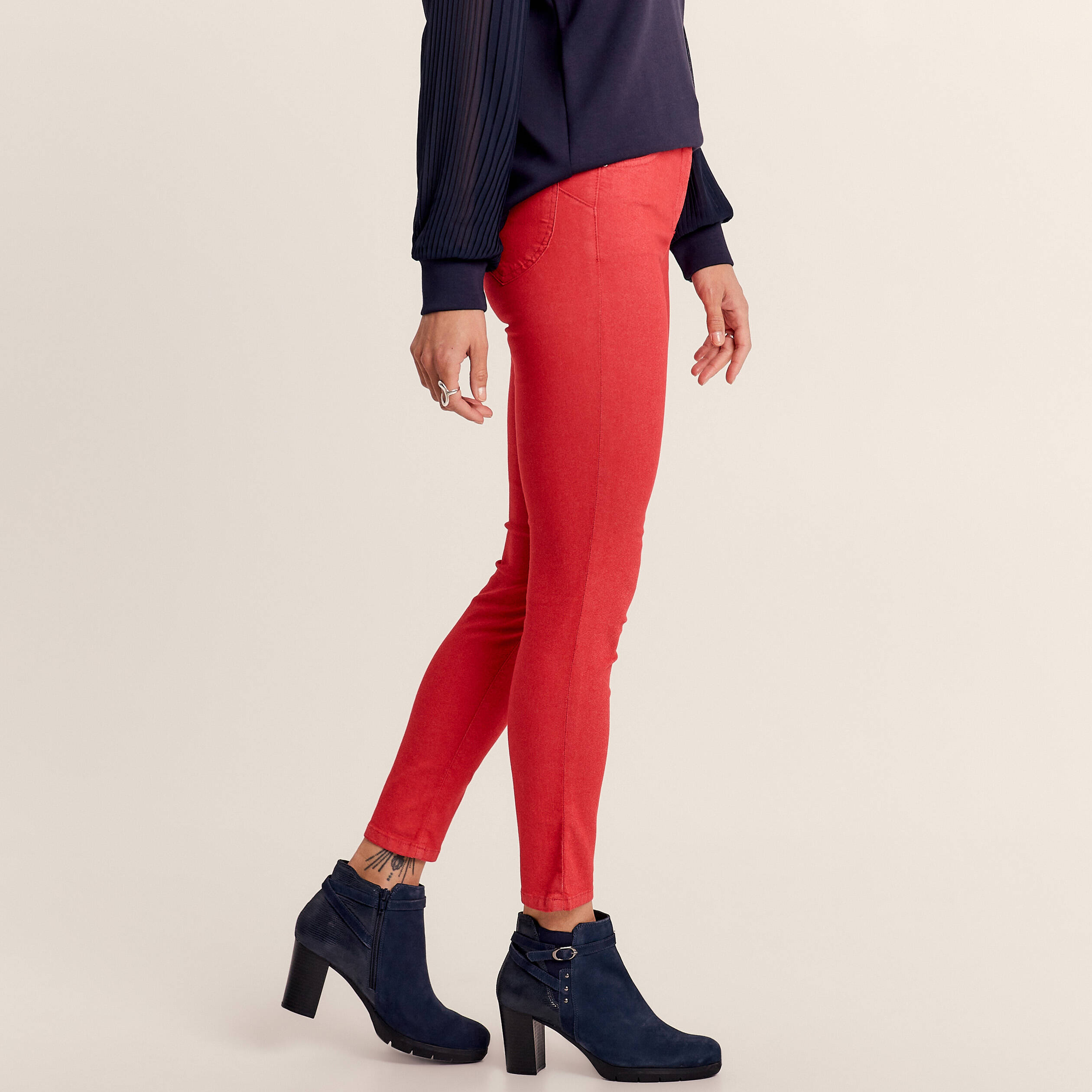 Pantalon léger taille standard 7/8ème rouge femme