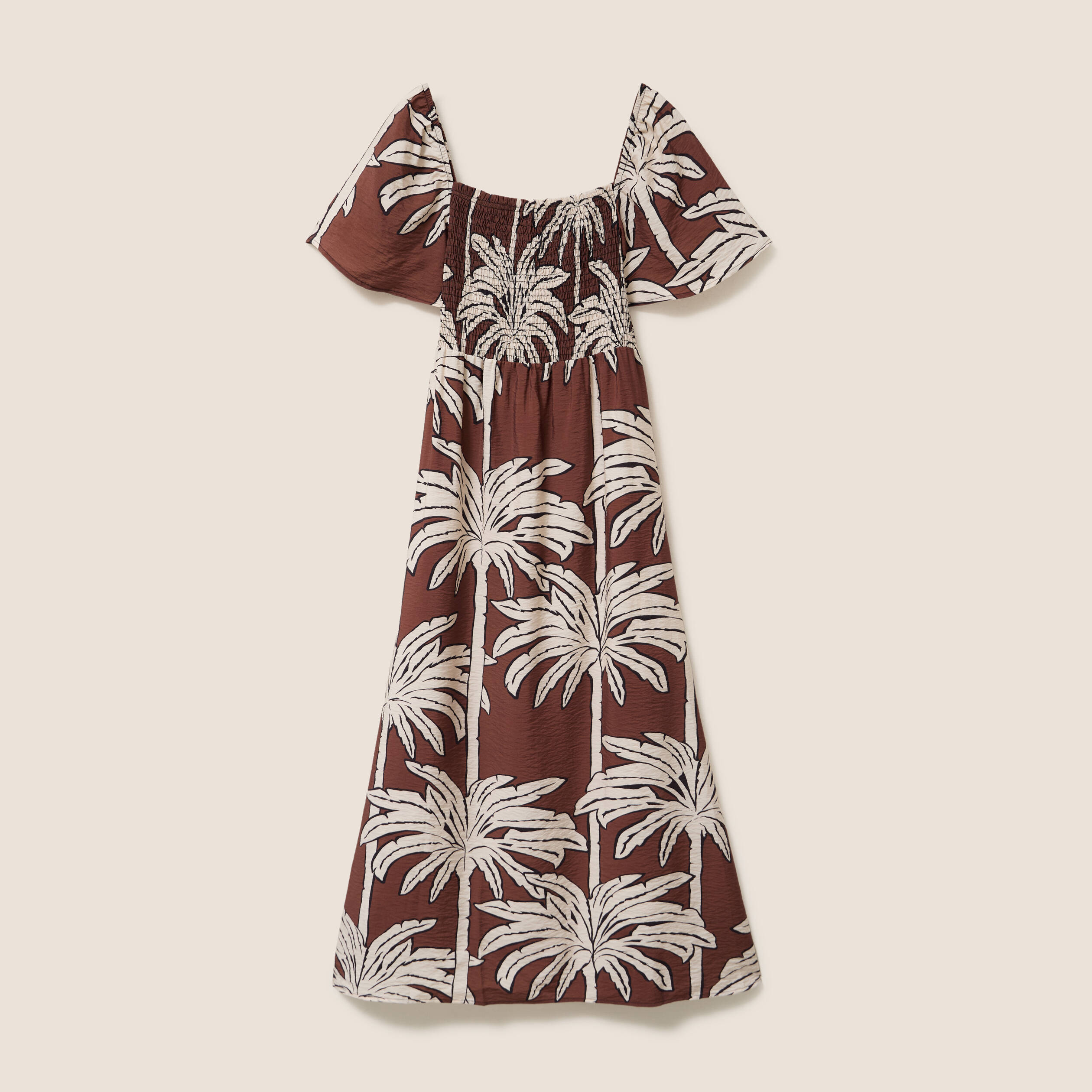 Robe longue &eacute;vas&eacute;e col carr&eacute; marron femme