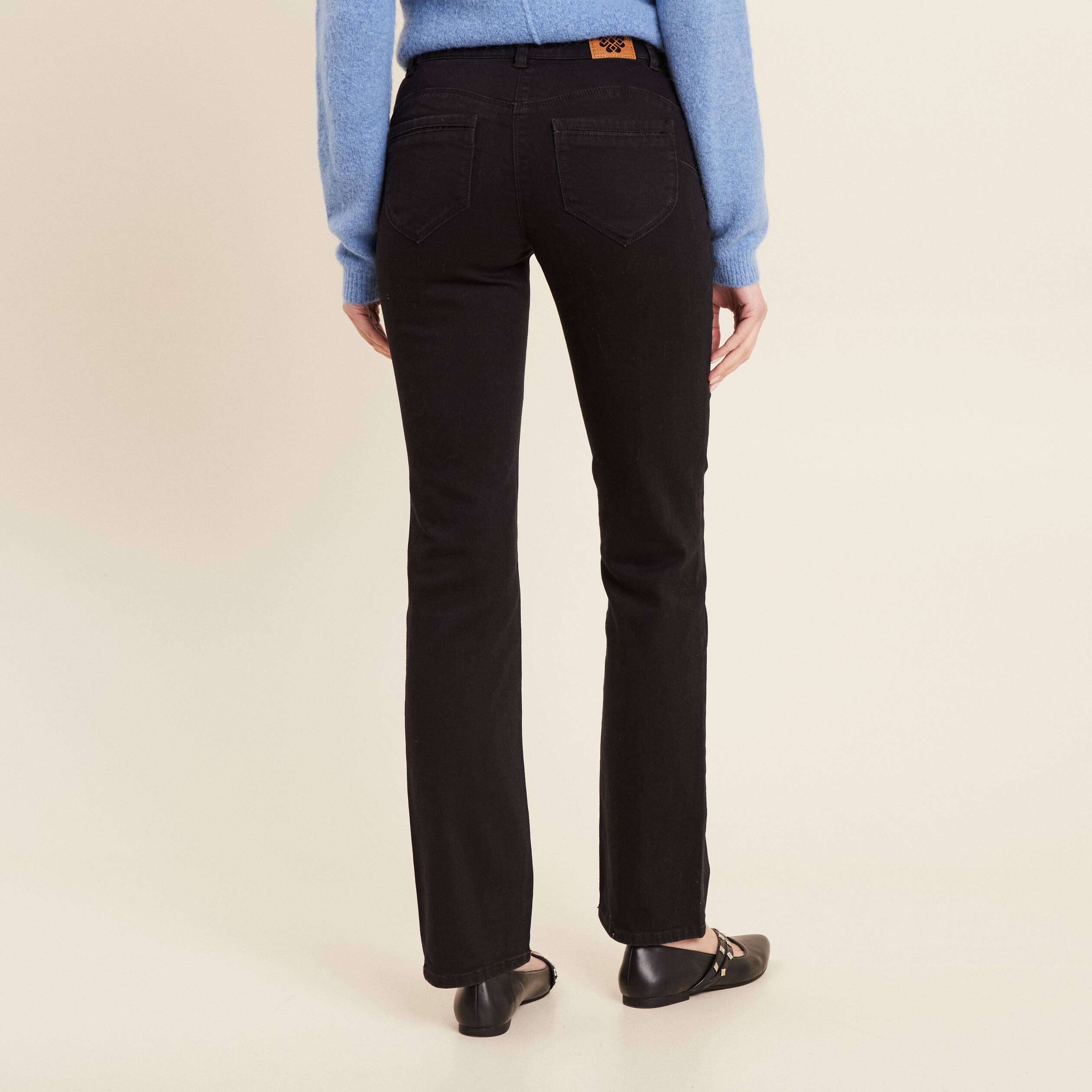 Jean droit taille basculée noir femme