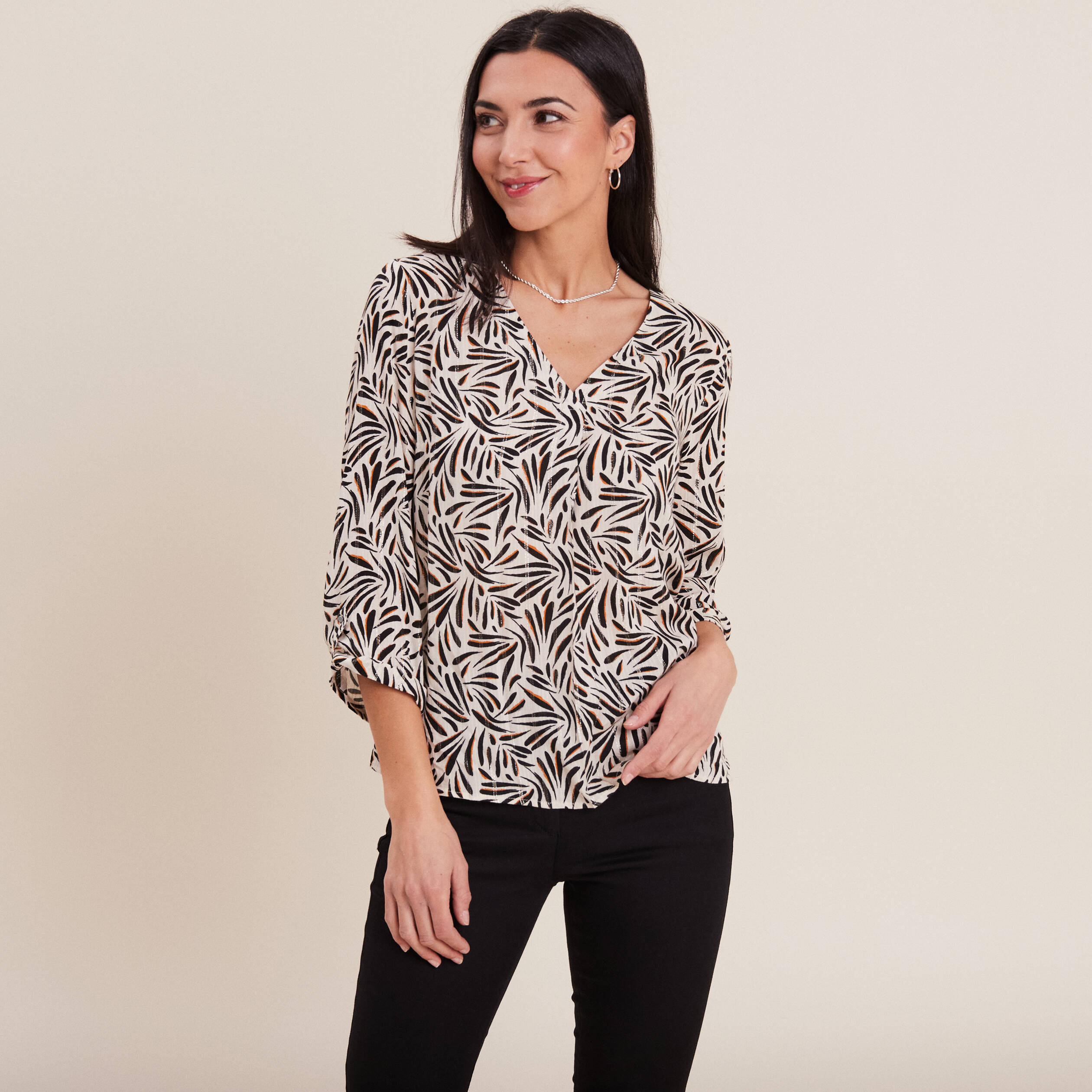 blouse manches 34 noir femme Blouse manches 3/4 noir femme