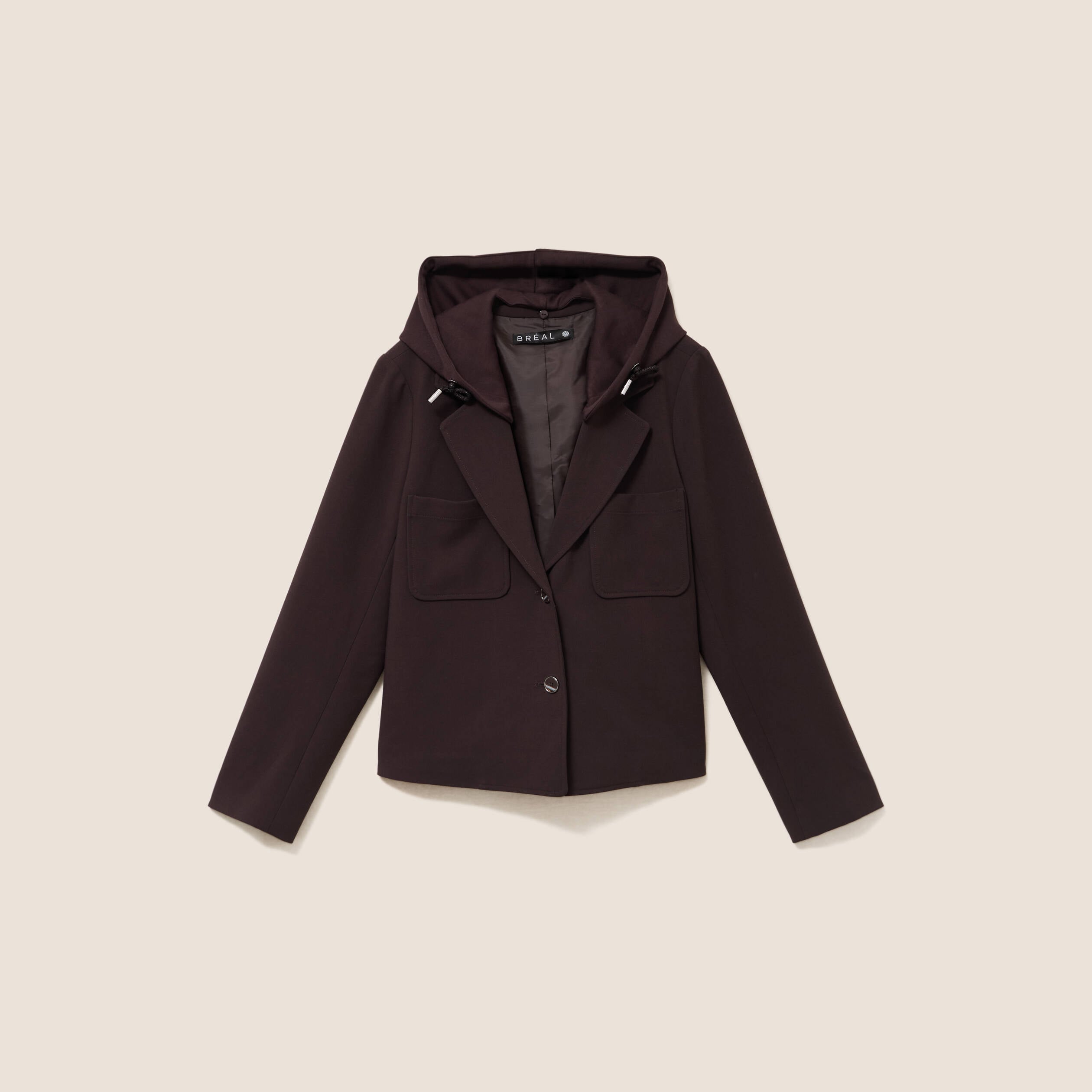 veste cintr&eacute;e doubl&eacute;e avec capuche marron fonc&eacute; femme
