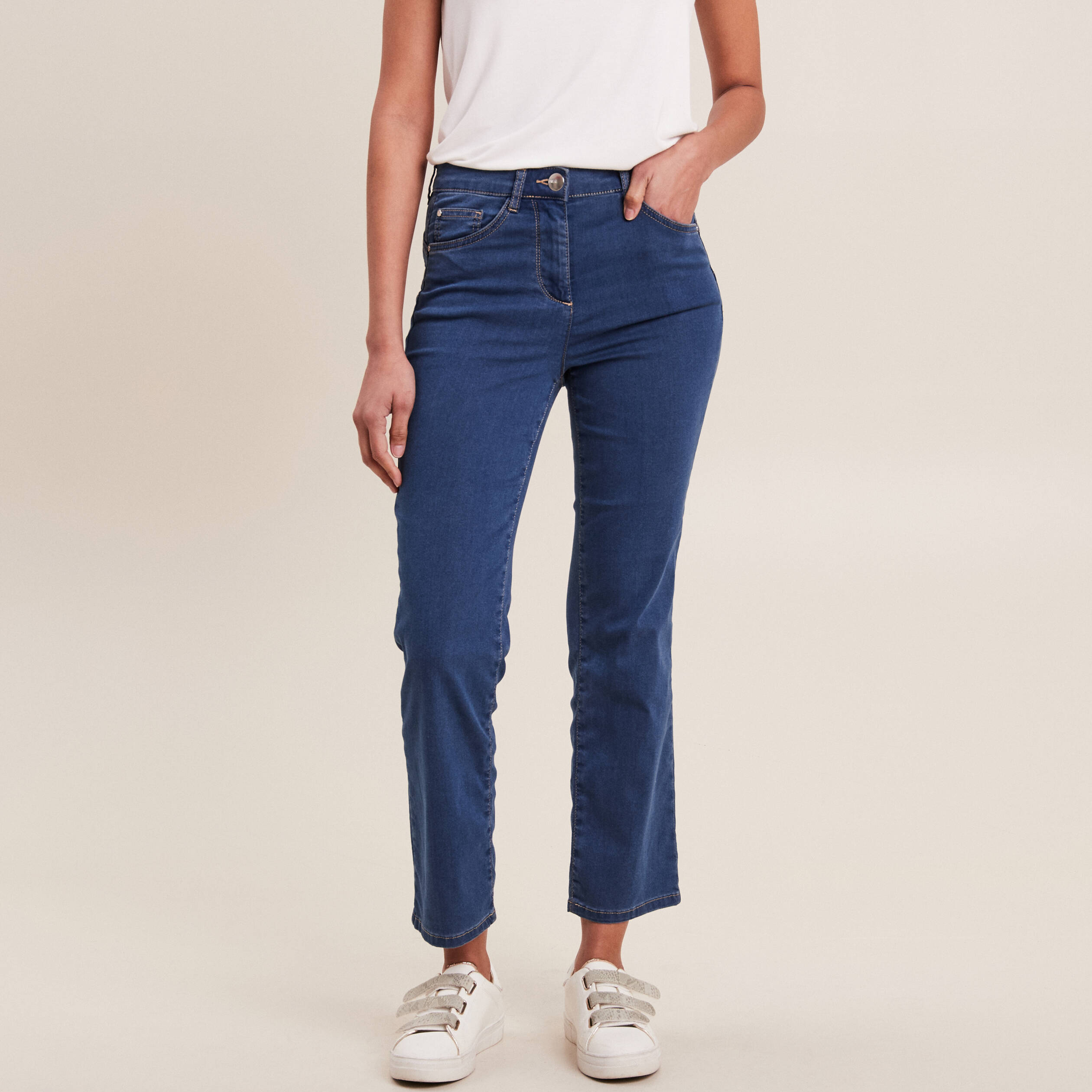 jean droit taille haute 78eme denim double stone femme Jean droit taille haute 7/8ème denim double stone femme