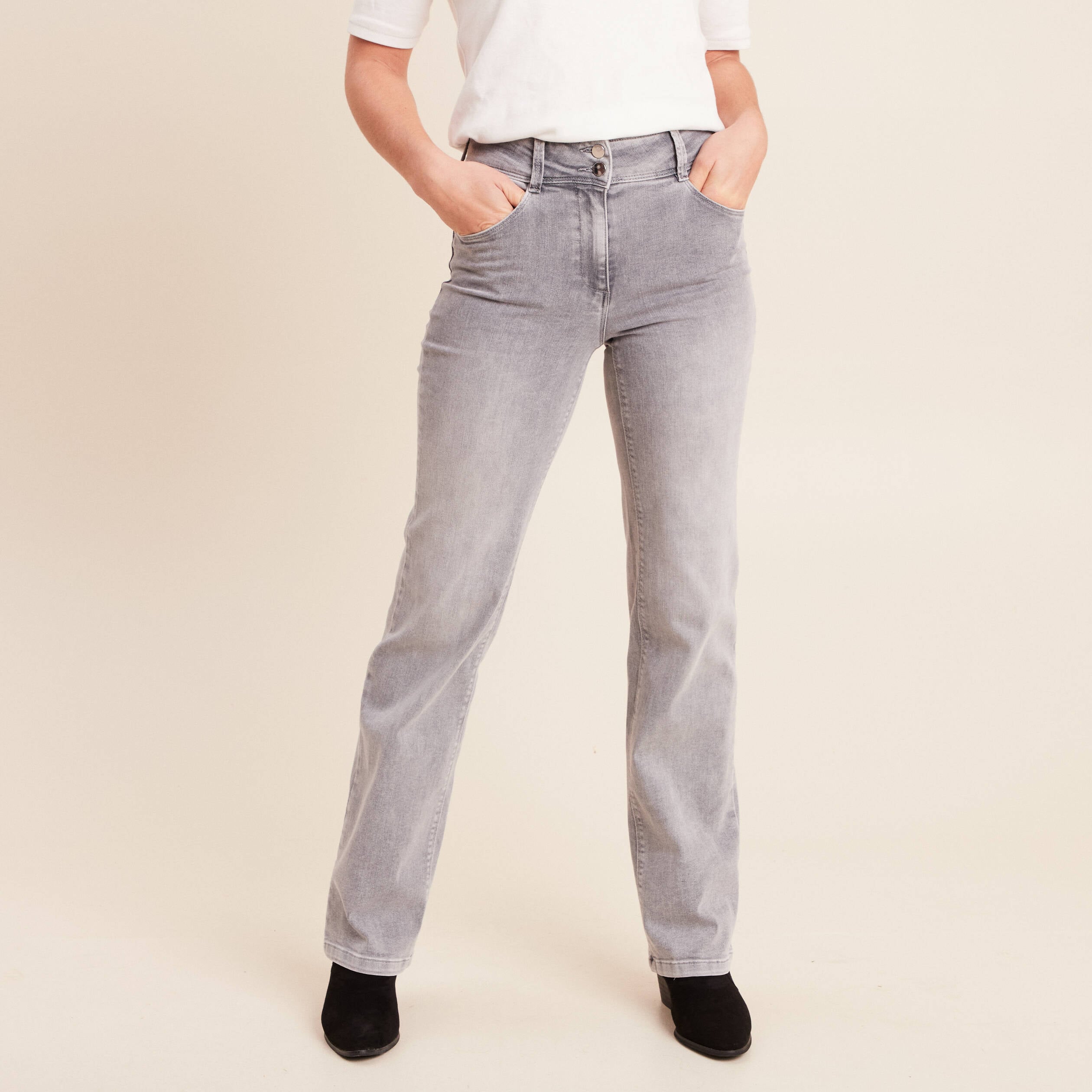 Jean taille haute denim gris clair femme
