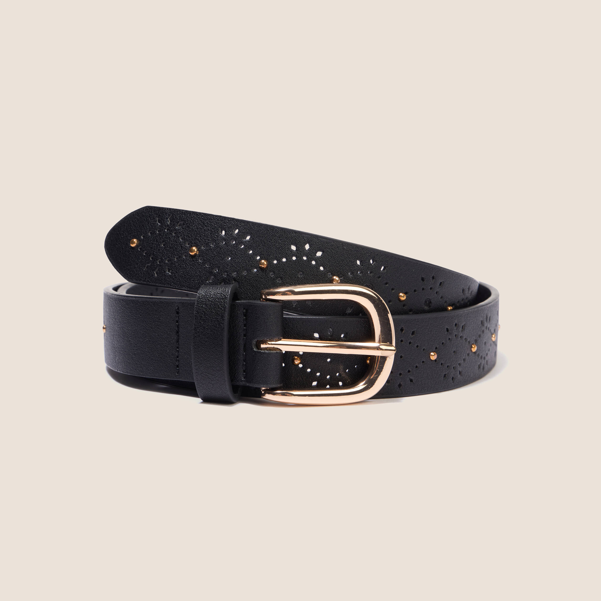 Ceinture fine ajour&eacute;e noir femme