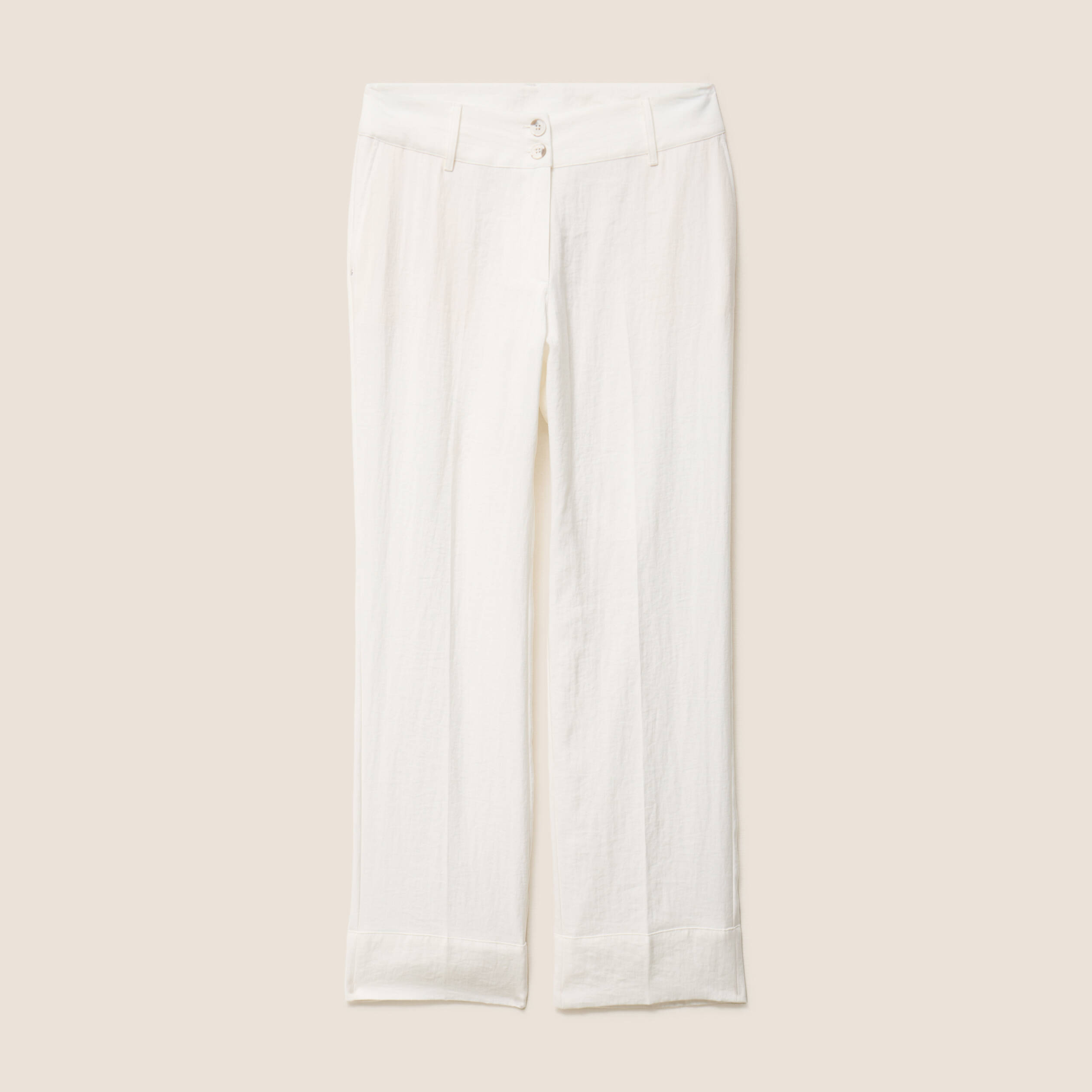Pantalon coupe droite taille haute ecru femme