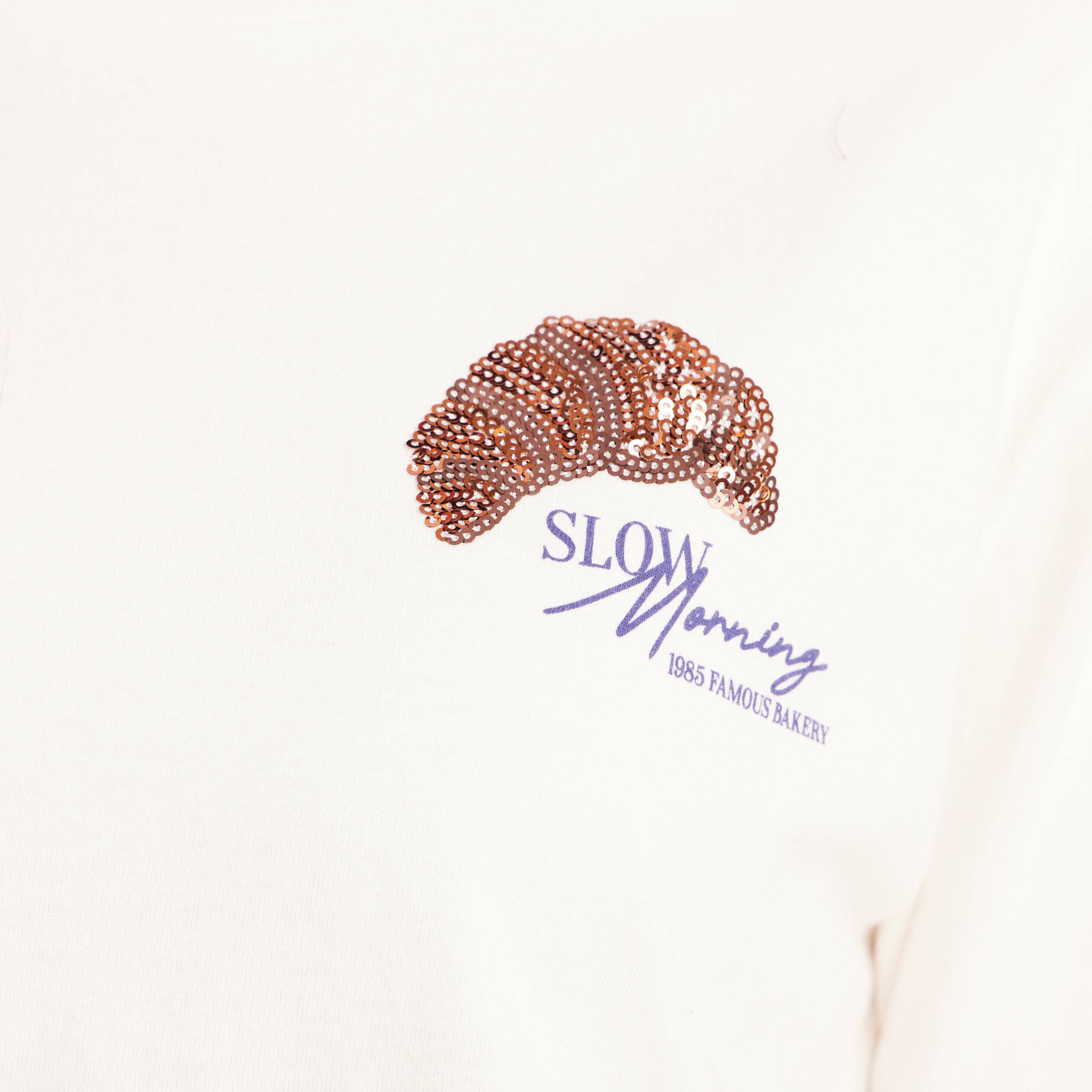 T-shirt avec print et broderie sequins ecru femme