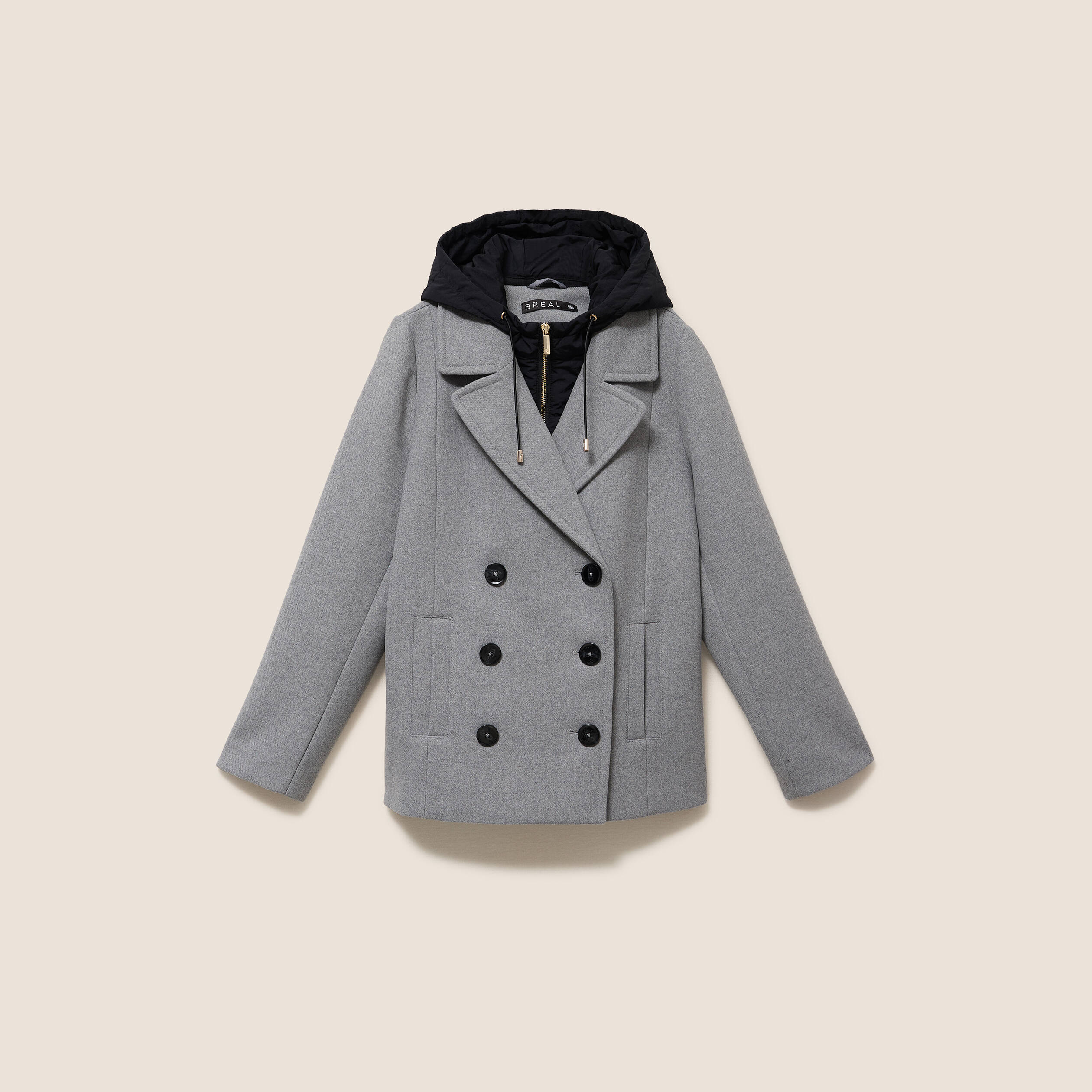 Caban doubl&eacute; avec capuche gris clair femme