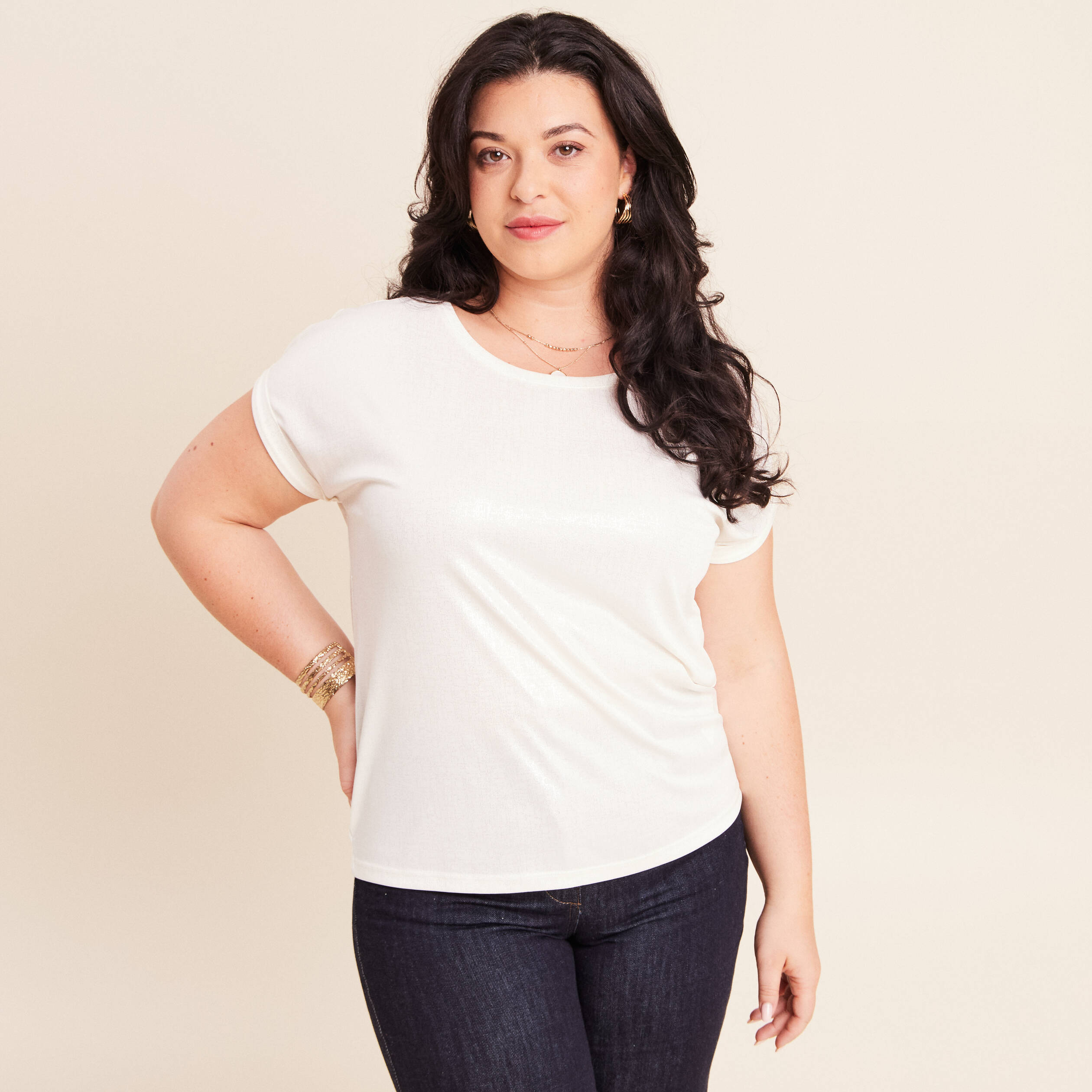 T-shirt manches courtes ecru femme