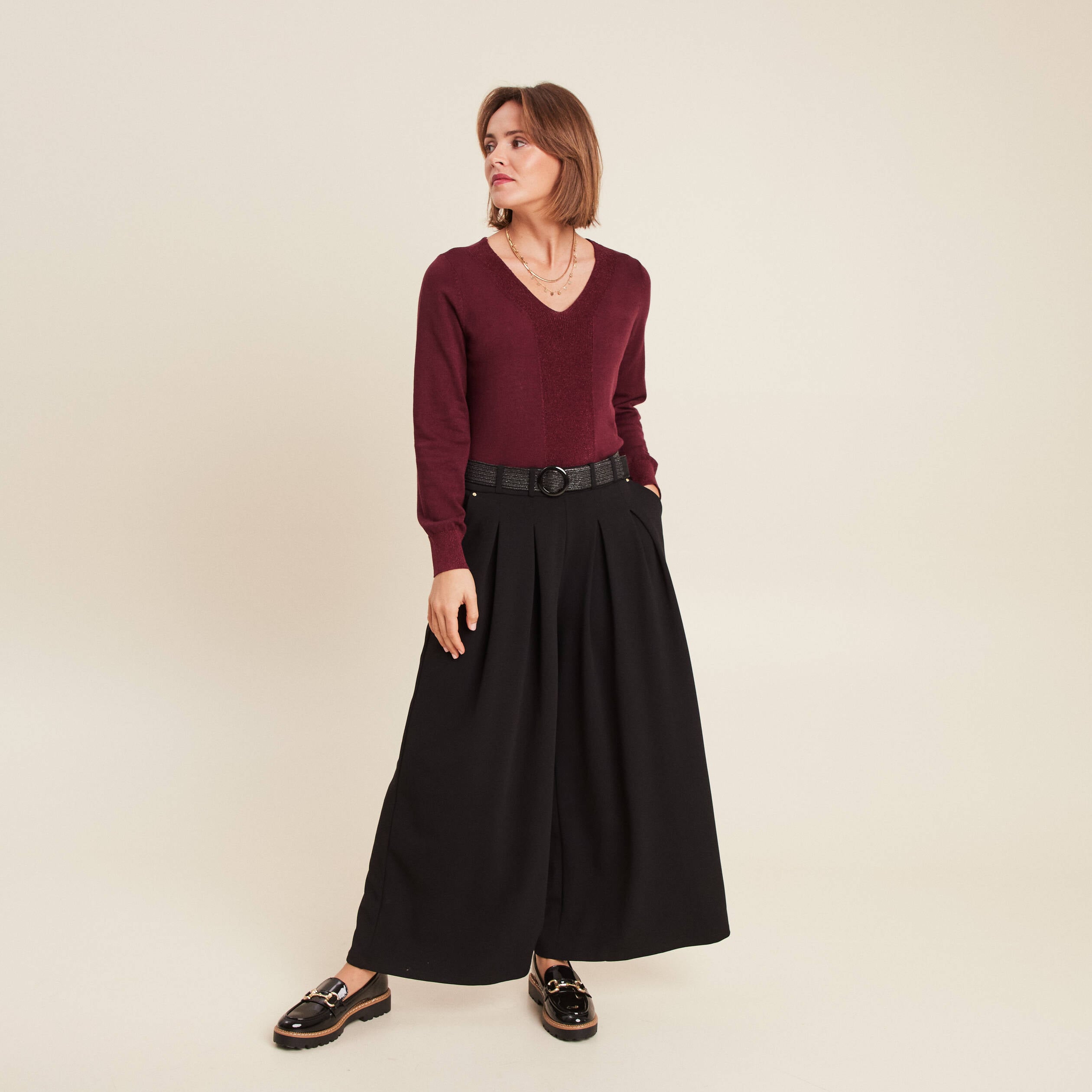 Pull manches longues bordeaux femme