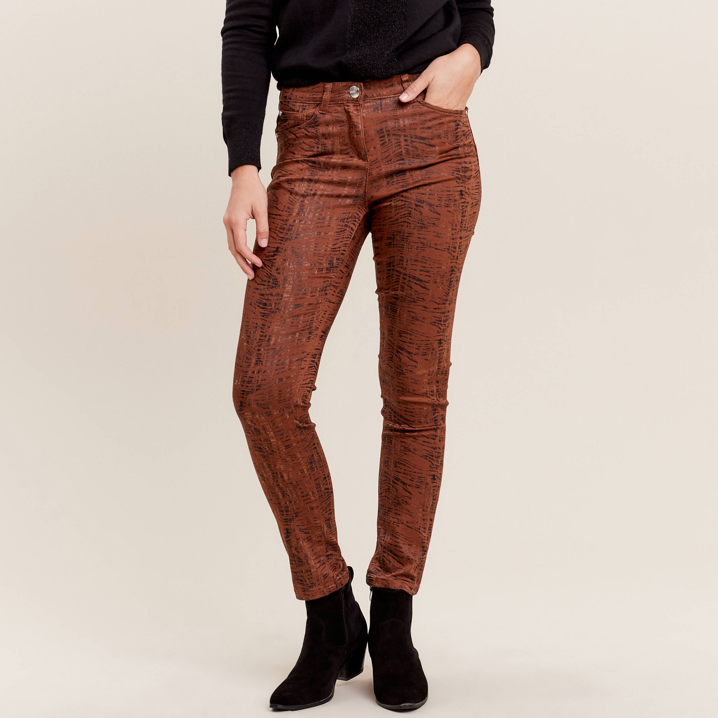 Pantalon ajusté 7/8ème marron cognac femme