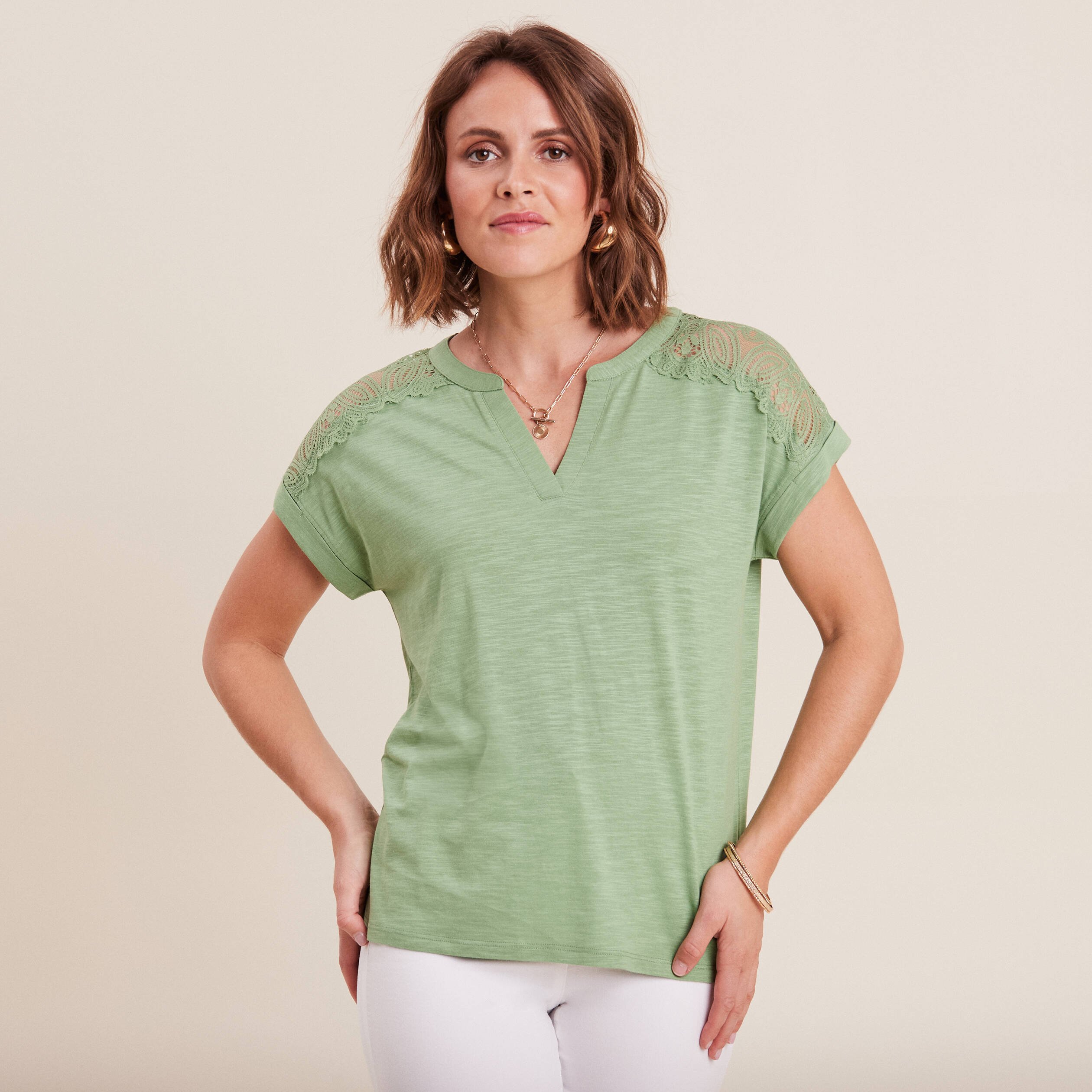 t shirt manches courtes vert olive femme T-shirt manches courtes vert olive femme