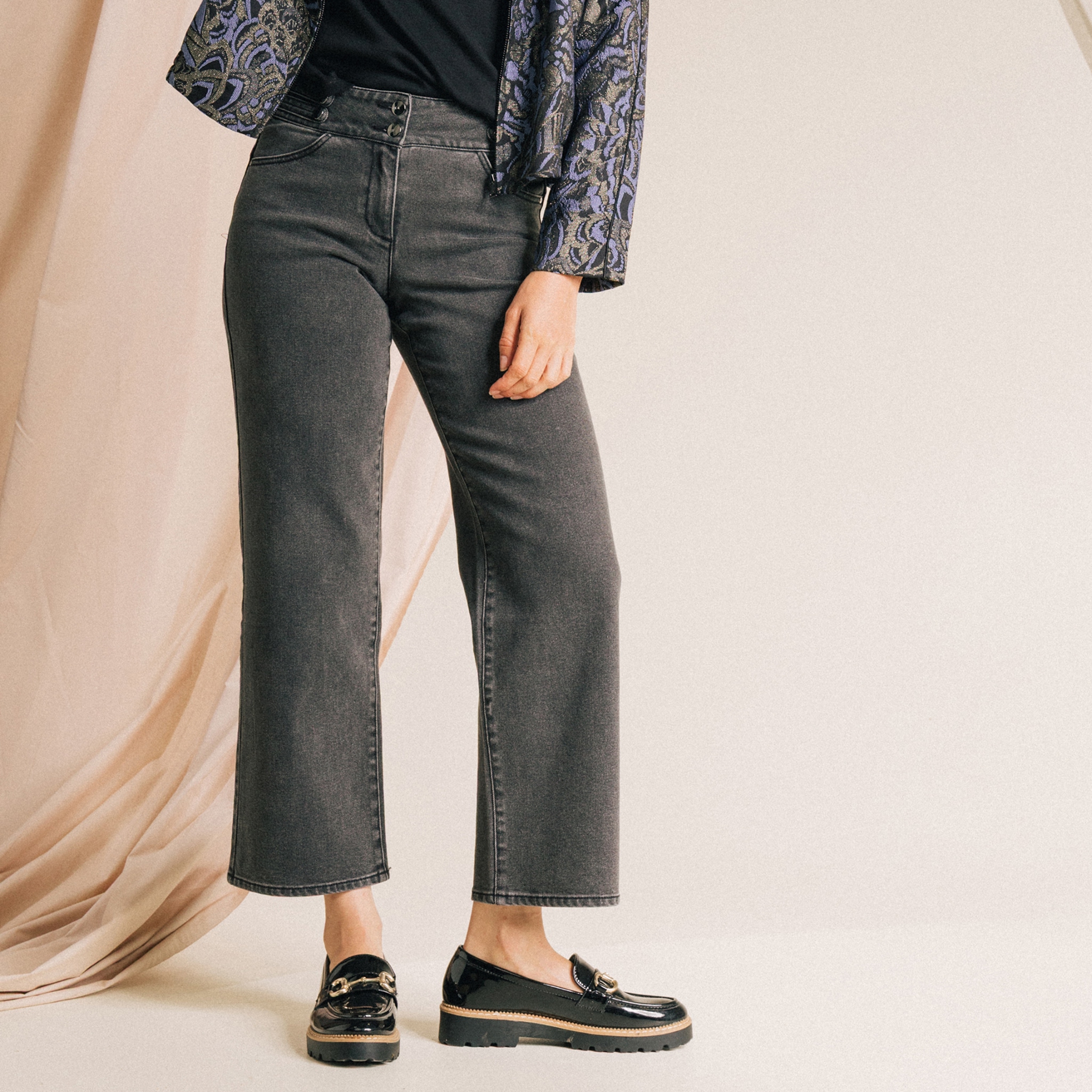 Jean large 7/8&egrave;me denim gris femme