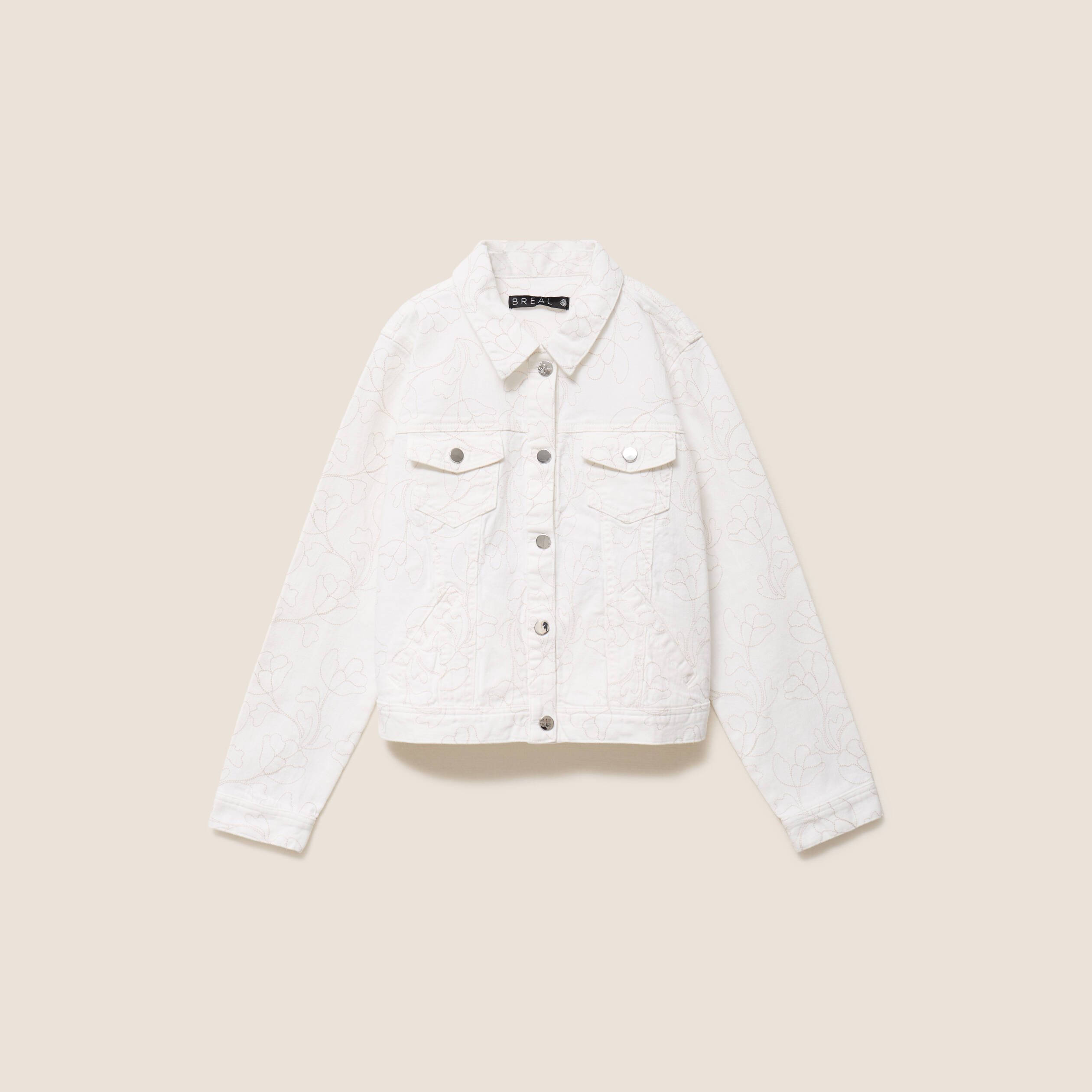 Veste cintr&eacute;e en jean avec broderies blanc femme