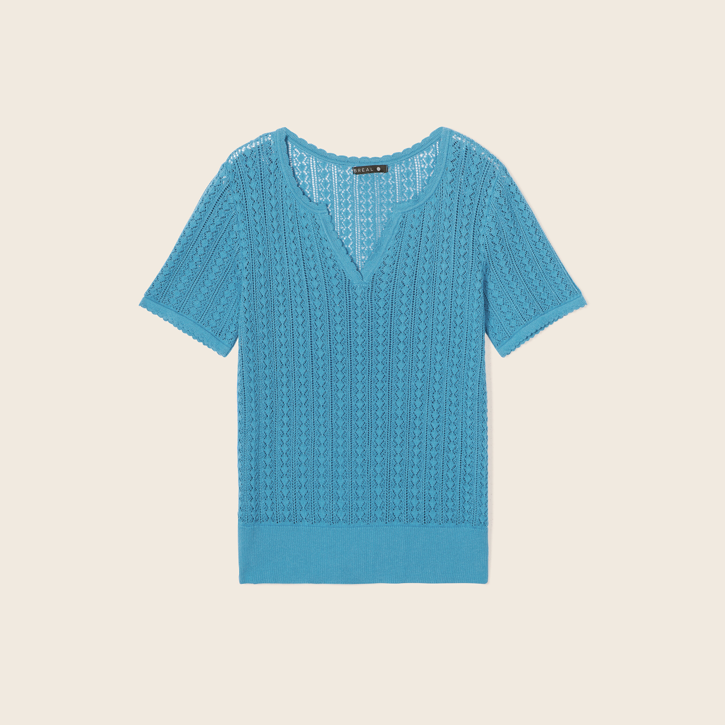 Pull Femme Manches Courtes Ajouré - Bleu Ciel - Taille S - Only - Comme Neuf - Acrylique